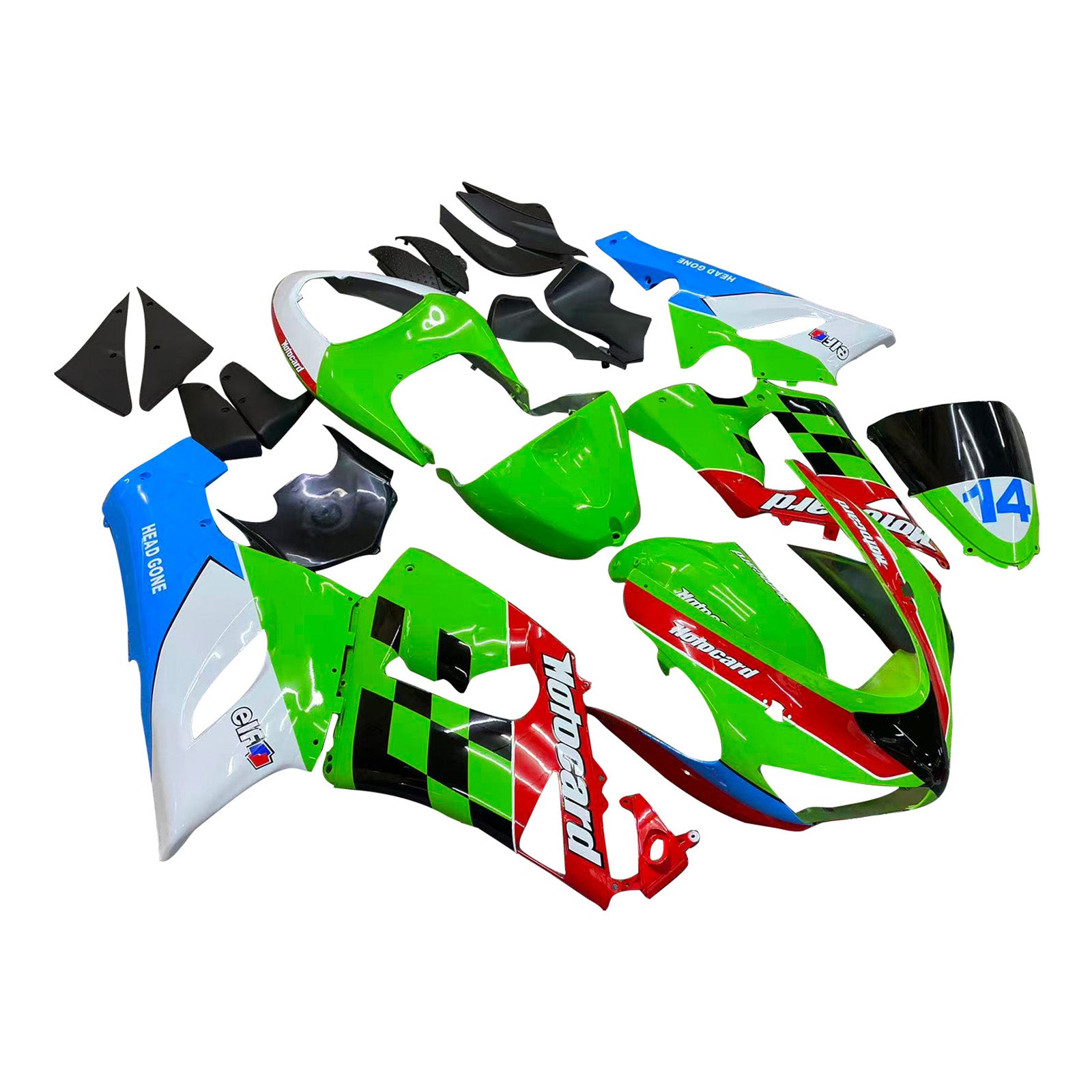 Amotopart 2005-2006 Kawasaki ZX6R 636 Grün&Blaues Verkleidungsset