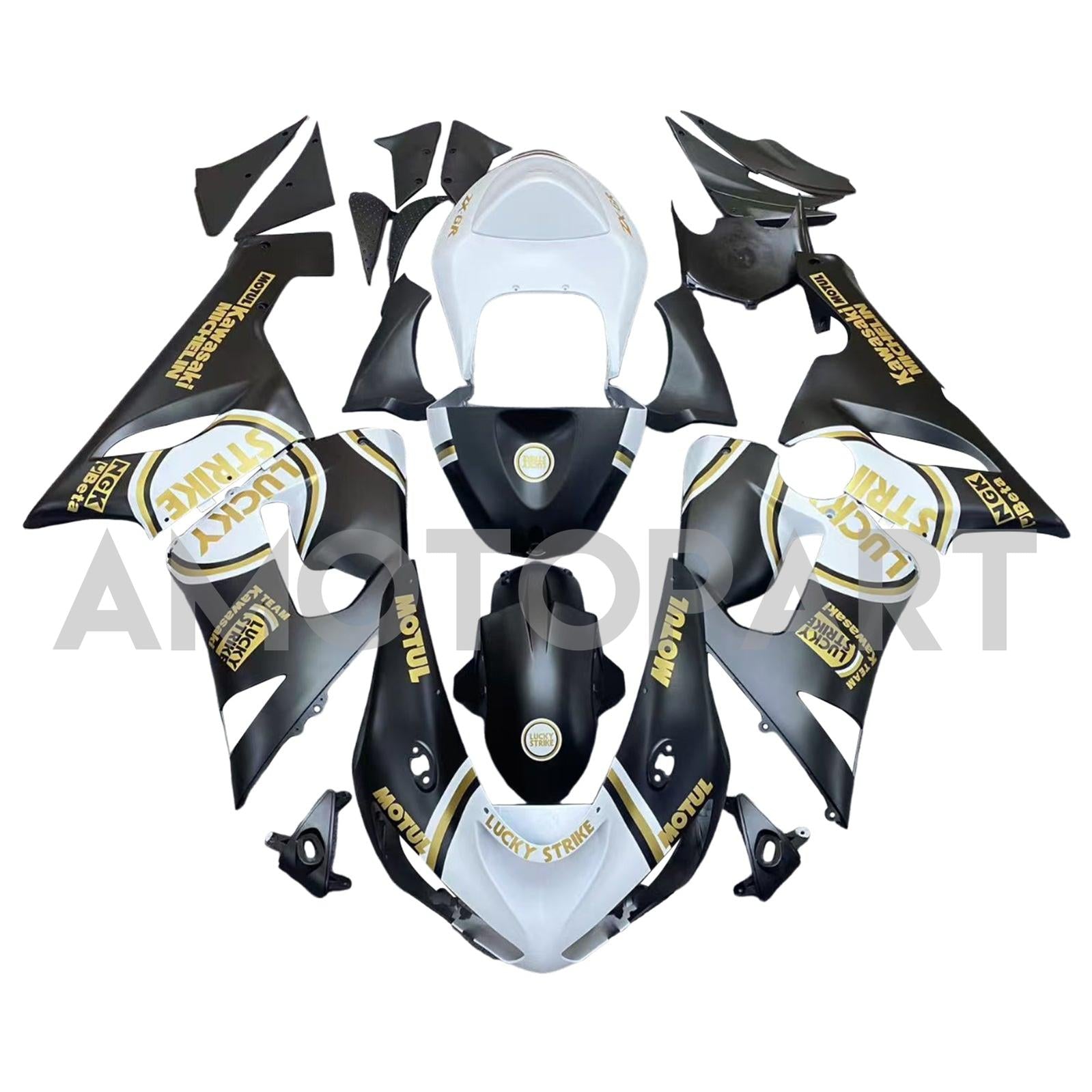 Amotopart 2005-2006 Kawasaki ZX6R 636 Matte Black White Fairing Kit