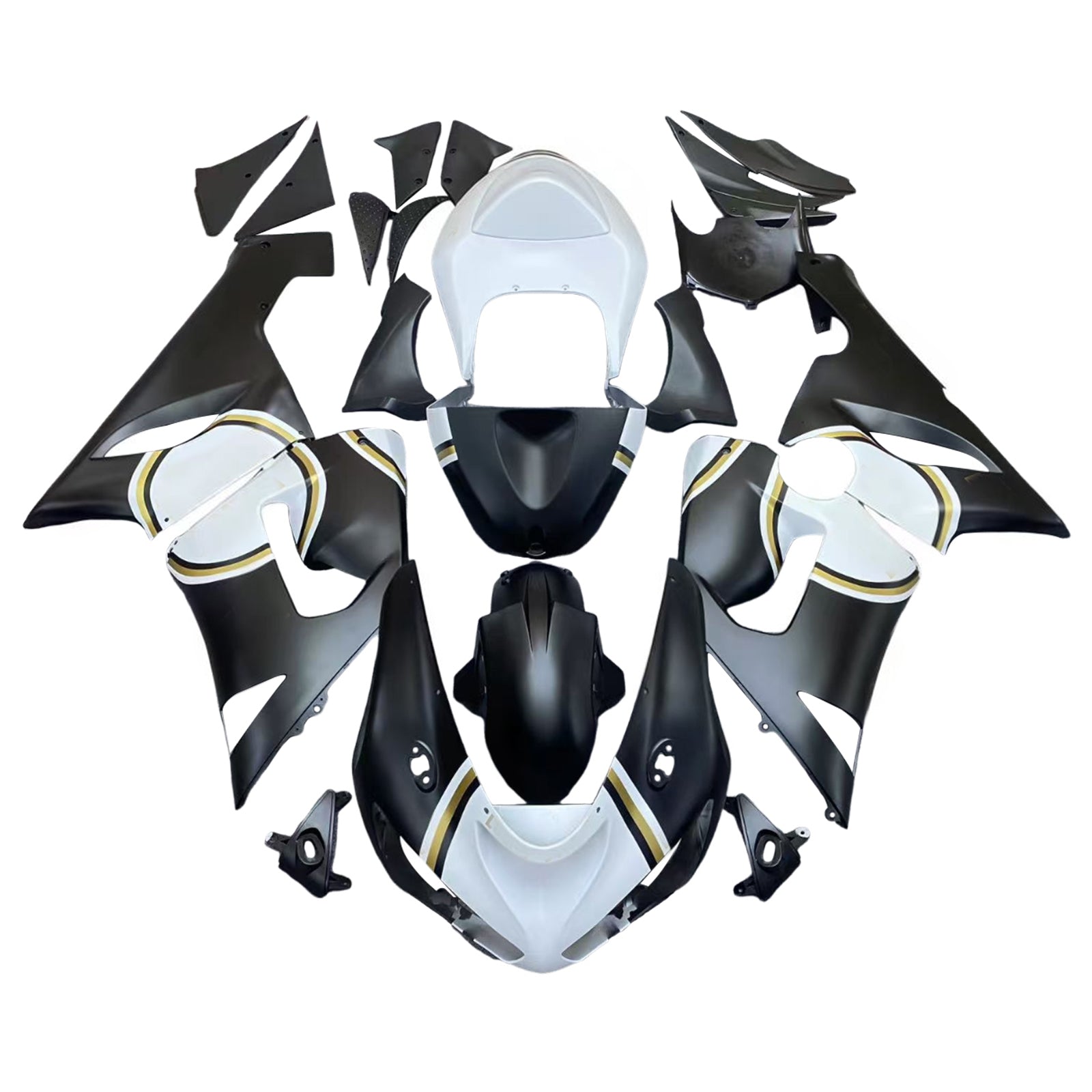 Amotopart 2005-2006 Kawasaki ZX6R 636 Matte Black White Fairing Kit