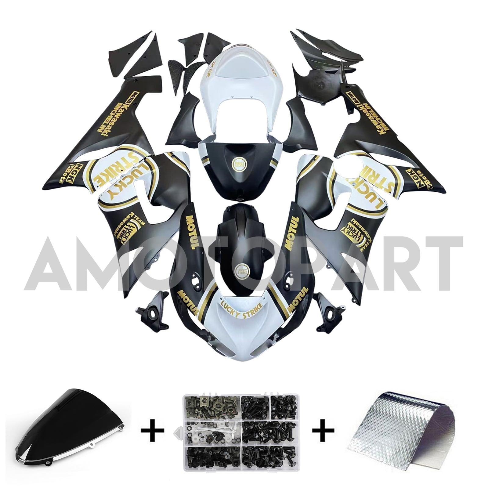 Amotopart 2005-2006 Kawasaki ZX6R 636 Matte Black White Fairing Kit