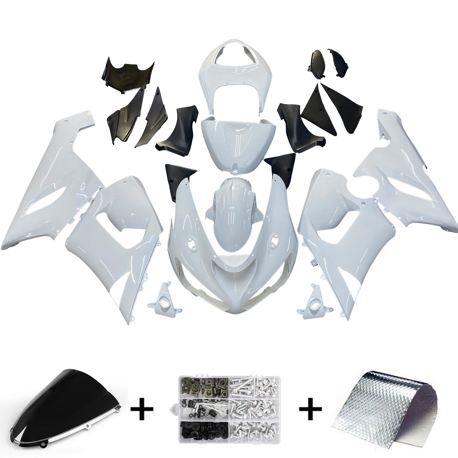 Amotopart Kawasaki 2005-2006 ZX6R 636 Kit de carenado blanco