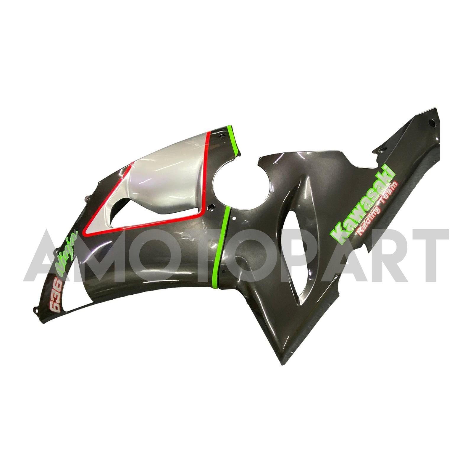 Amotopart Kawasaki 2005-2006 ZX6R 636 Red & Green Line Black Fairing Kit