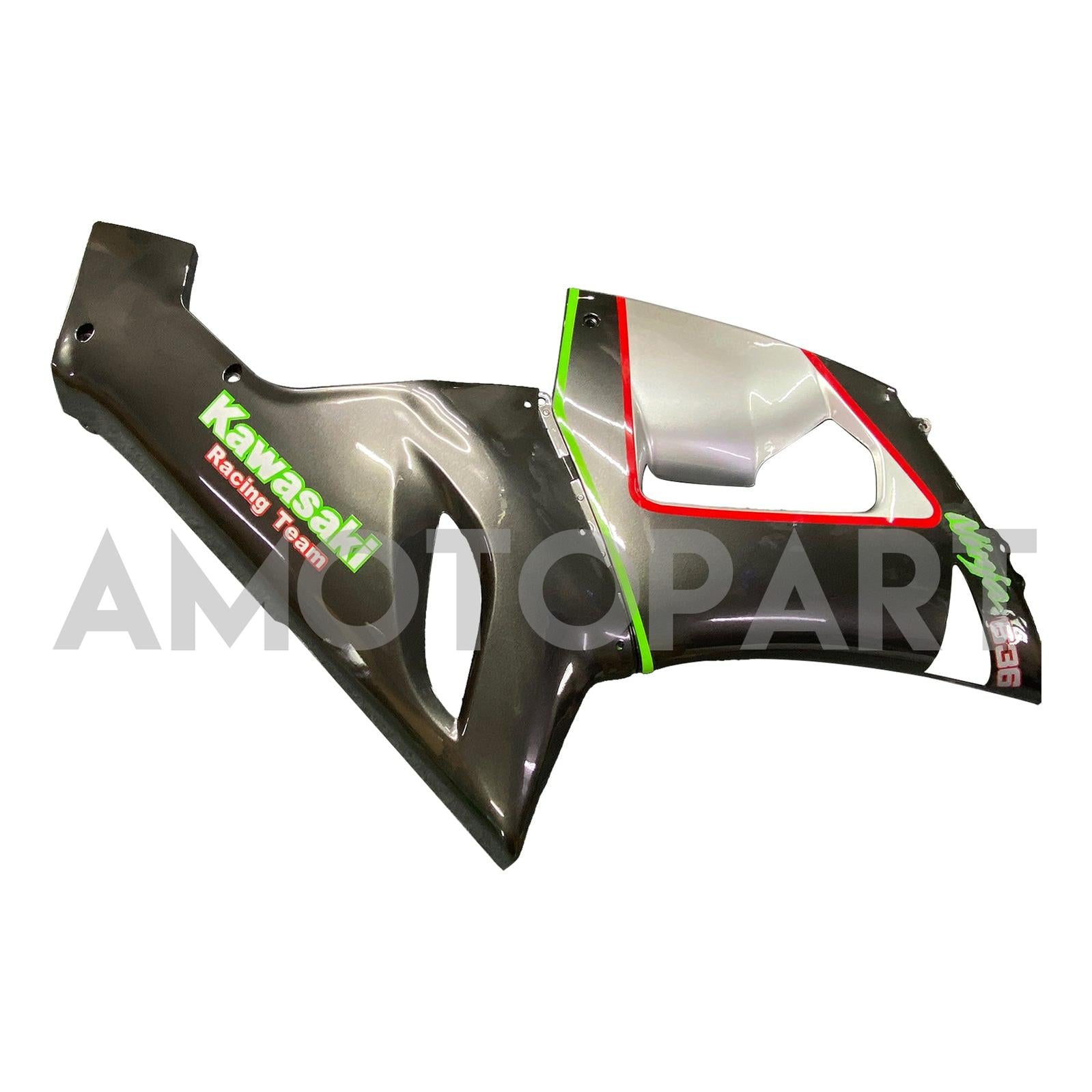 Amotopart Kawasaki 2005-2006 ZX6R 636 Red & Green Line Black Fairing Kit