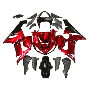 Amotopart Kawasaki 2005–2006 ZX6R 636 Rot Schwarz Verkleidungsset