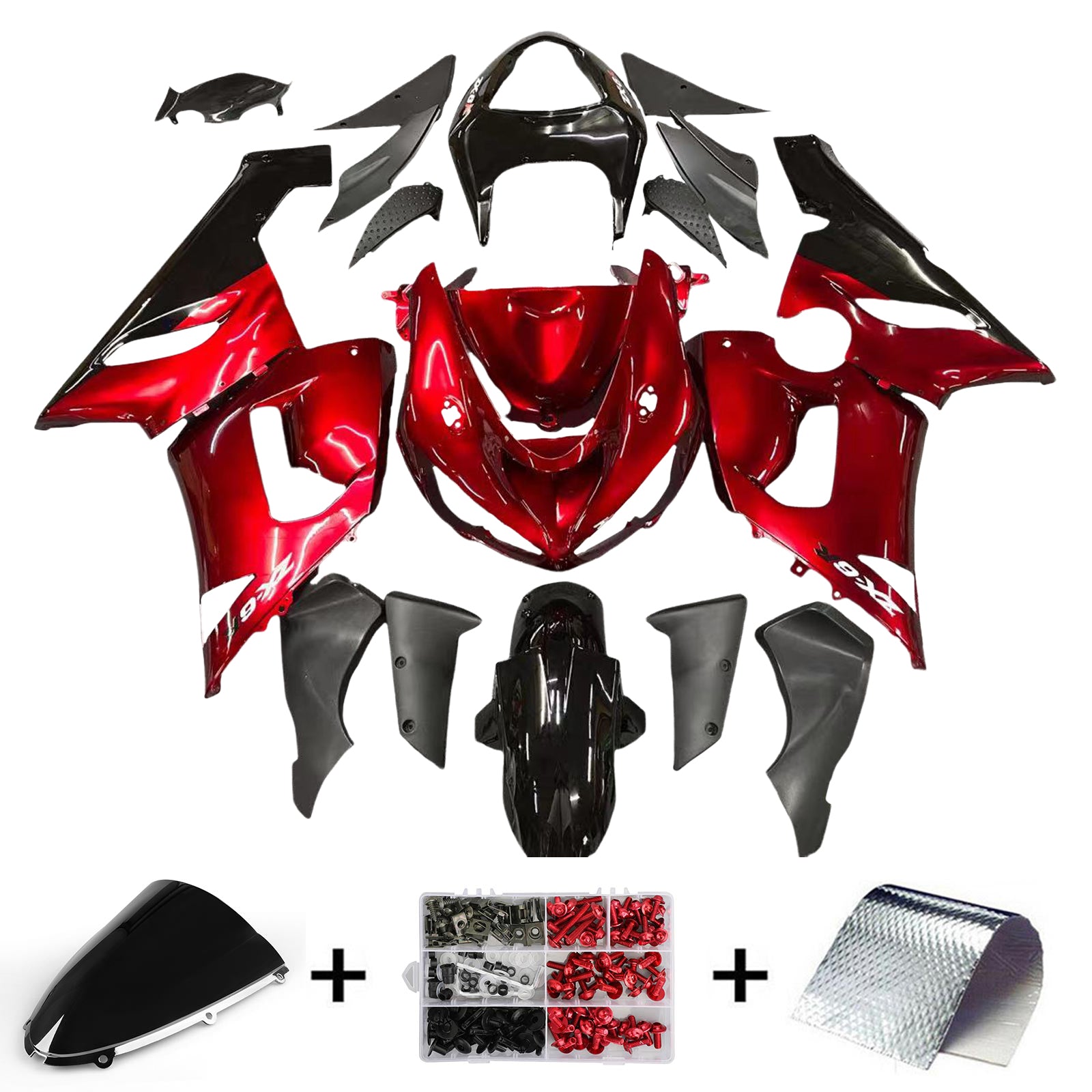 Amotopart Kawasaki 2005-2006 ZX6R 636 Kit de carenado rojo negro