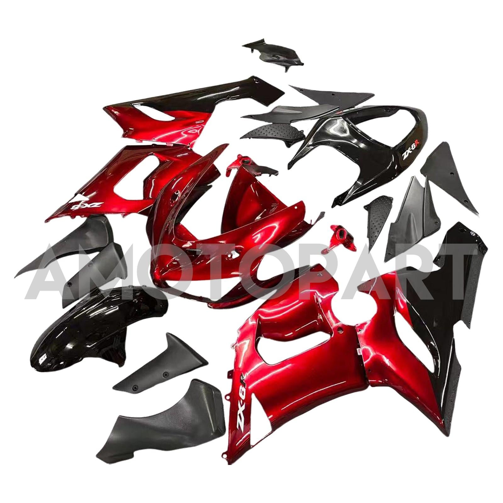 Amotopart Kawasaki 2005-2006 ZX6R 636 Red Black Fearing Kit
