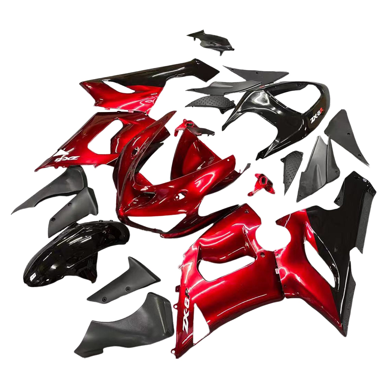 Amotopart Kawasaki 2005-2006 ZX6R 636 Red Black Fairing Kit