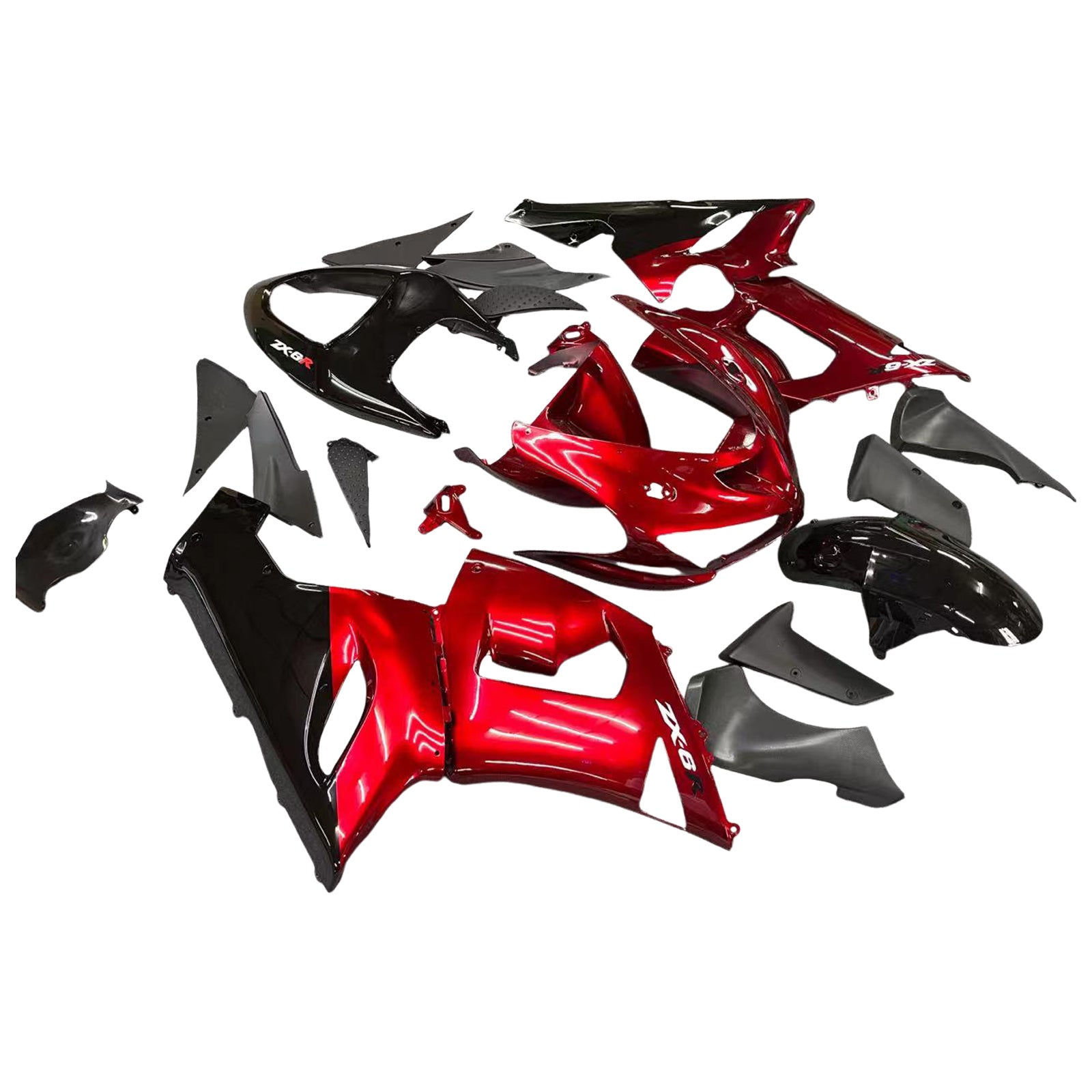 Amotopart Kawasaki 2005–2006 ZX6R 636 Rot Schwarz Verkleidungsset