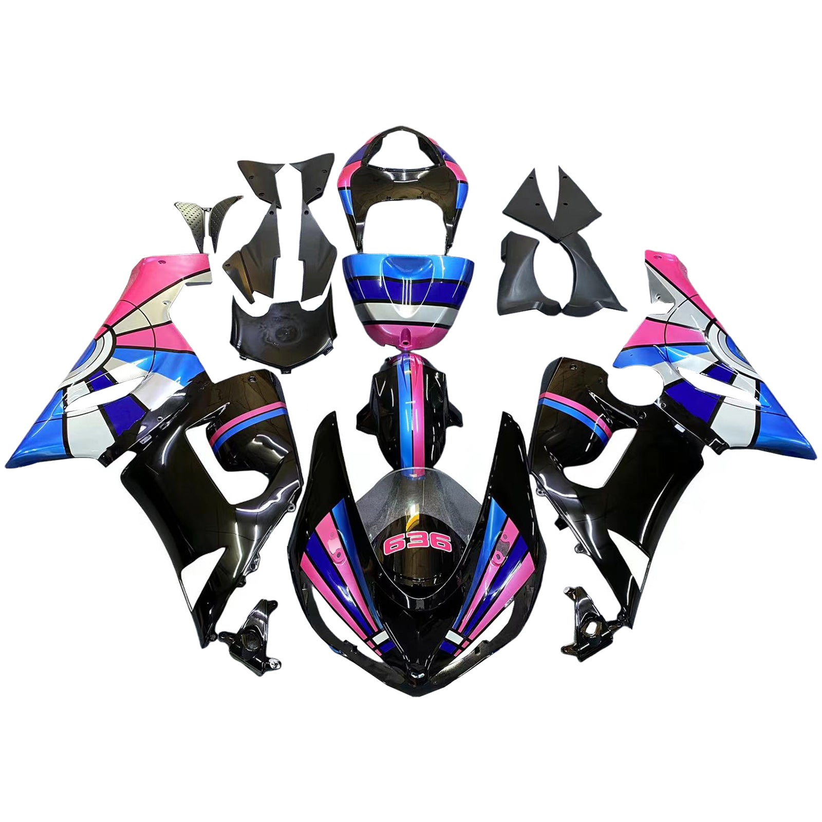Amotopart Kawasaki 2005-2006 ZX6R 636 Black Pink Playboy Fairing Kit