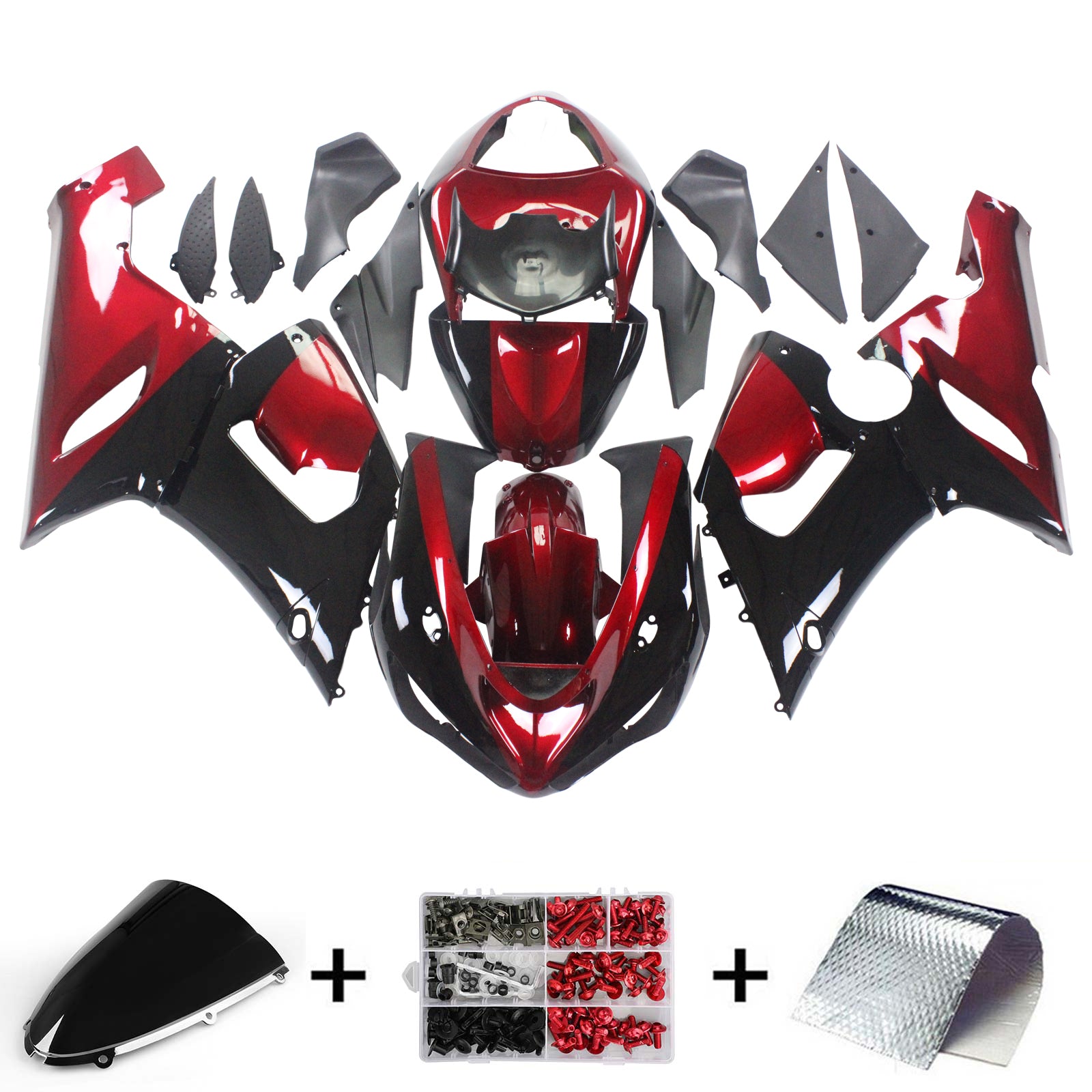 Amotopart Kawasaki 2005-2006 ZX6R 636 Kit de carenado negro rojo