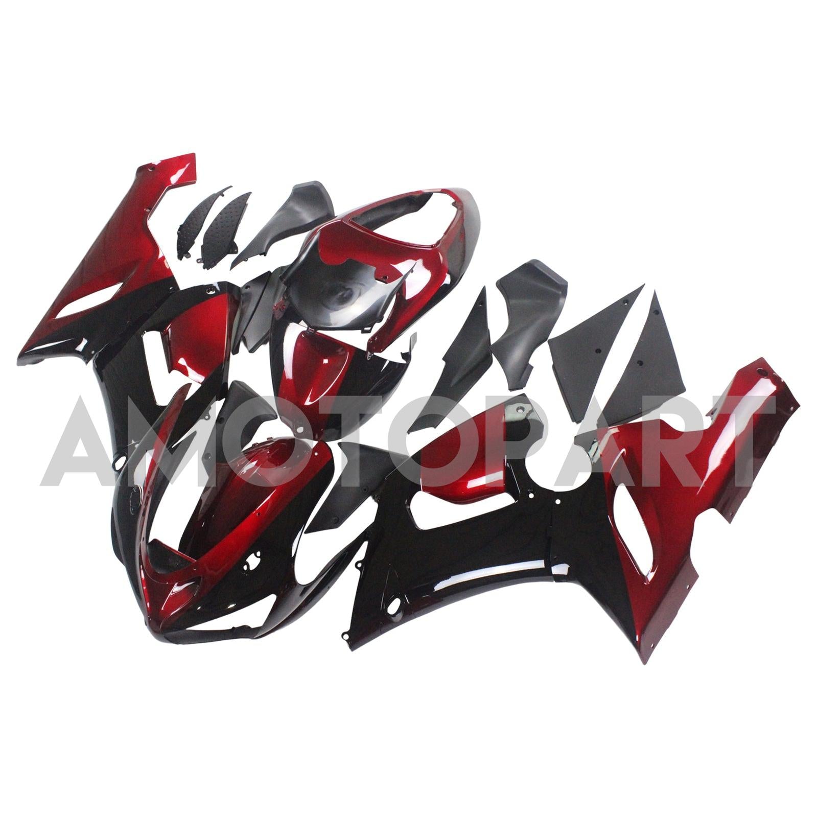 Amotopart Kawasaki 2005-2006 ZX6R 636 Schwarzes Rotverkleidungskit