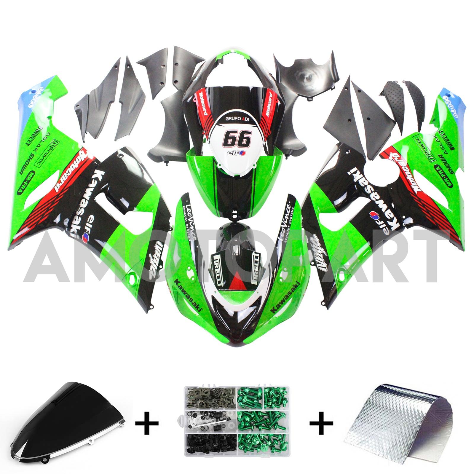 Amotopart Kawasaki 2005-2006 ZX6R 636 Black Mix Green Kuborkit