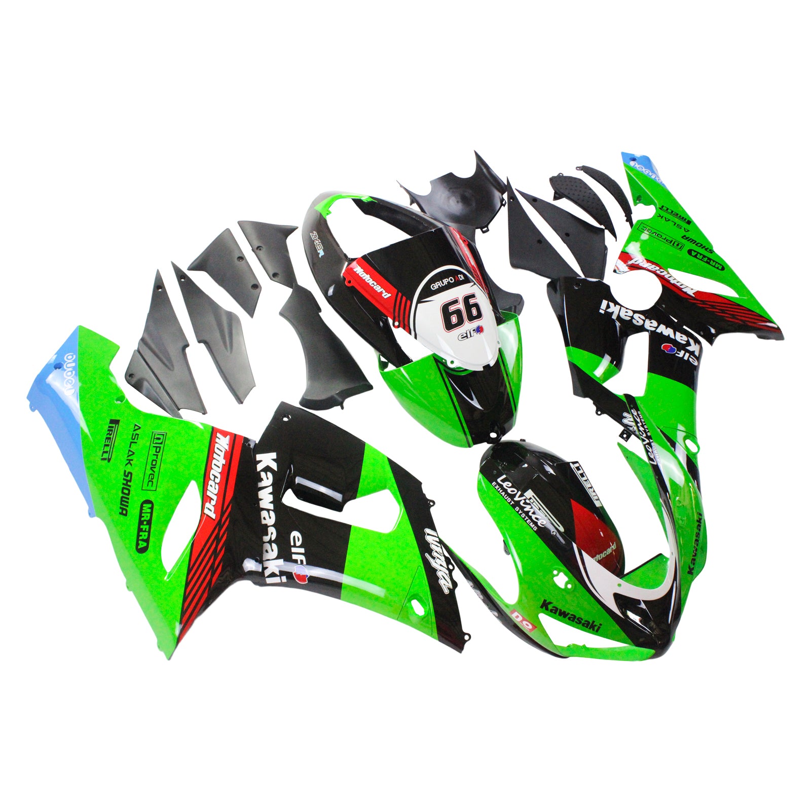 Amotopart Kawasaki 2005-2006 ZX6R 636 Black Mix Green Fairing Kit