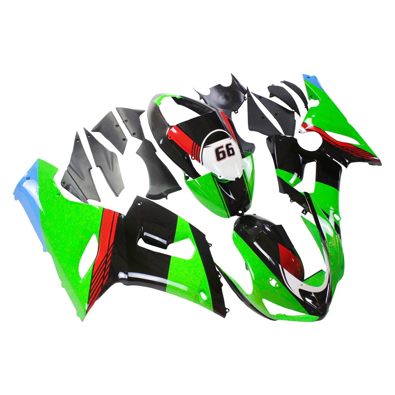 Amotopart Kawasaki 2005-2006 ZX6R 636 Black Mix Green Fairing Kit