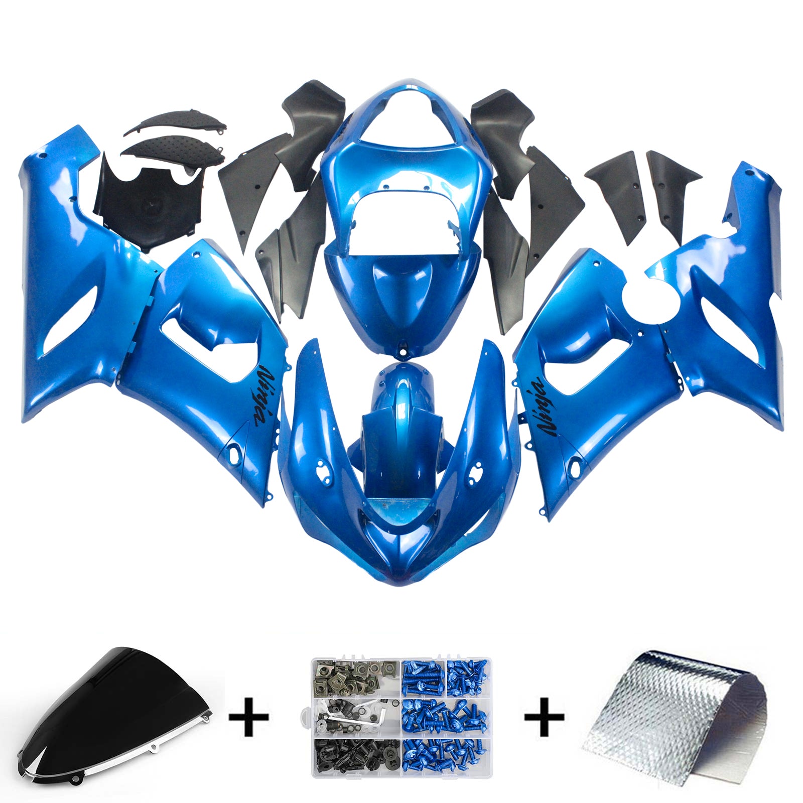 Amotopart Kawasaki 2005-2006 ZX6R 636 Kit de carénage bleu brillant