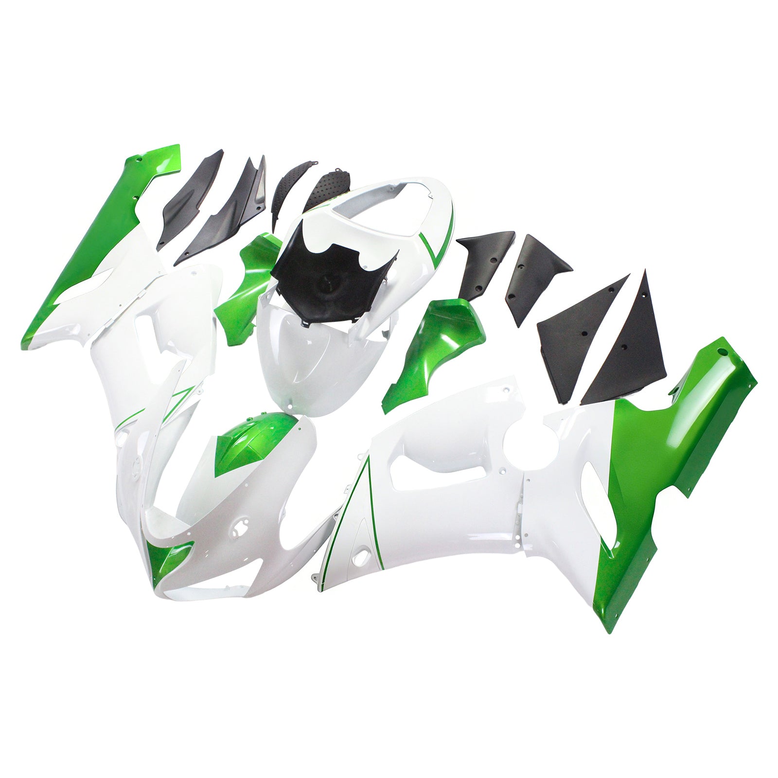 Amotopart Verkleidungsset für Kawasaki 2005–2006 ZX6R 636, Weiß-Mix, Grün