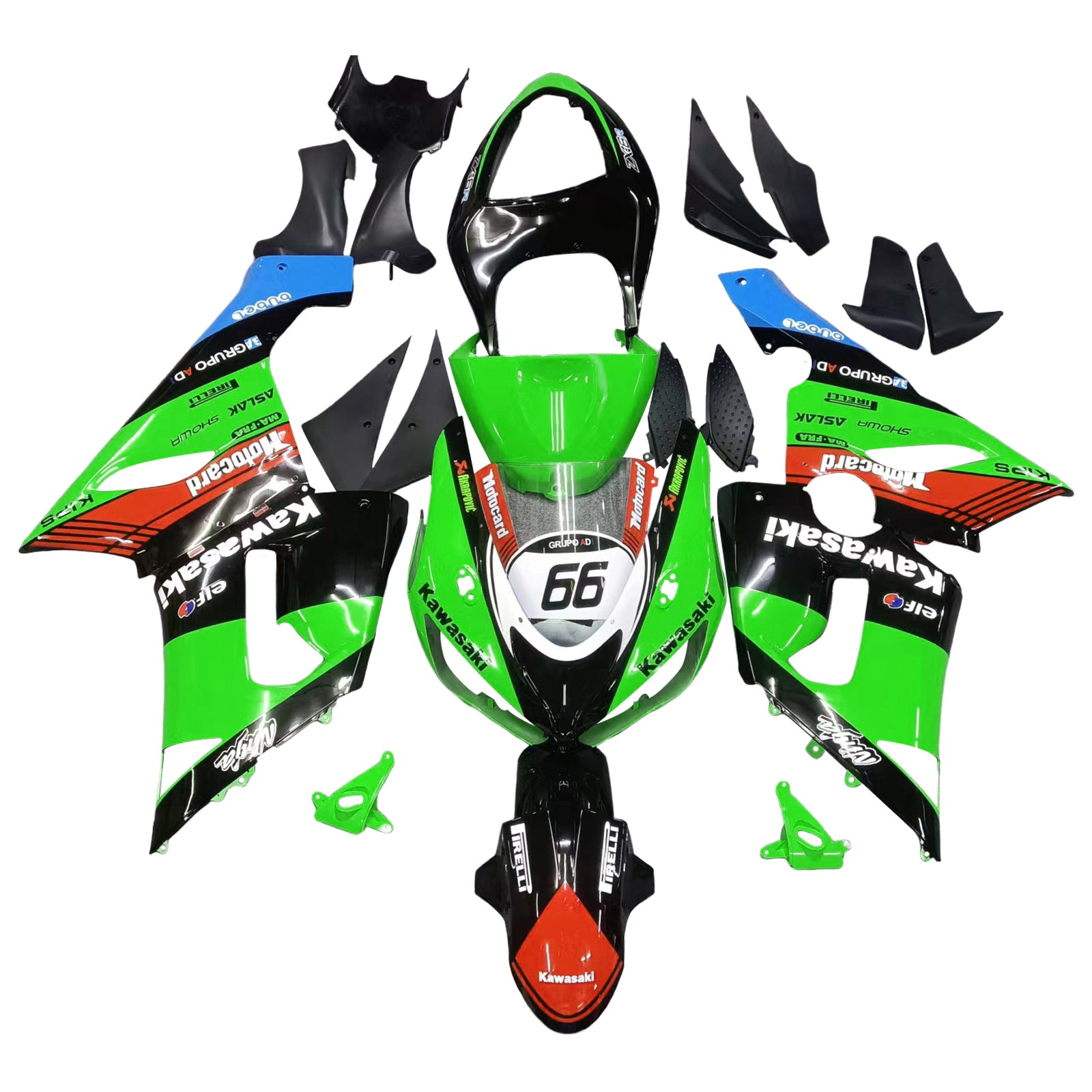 Amotopart Kawasaki 2005-2006 ZX6R 636 Black Colorful Fairing Kit