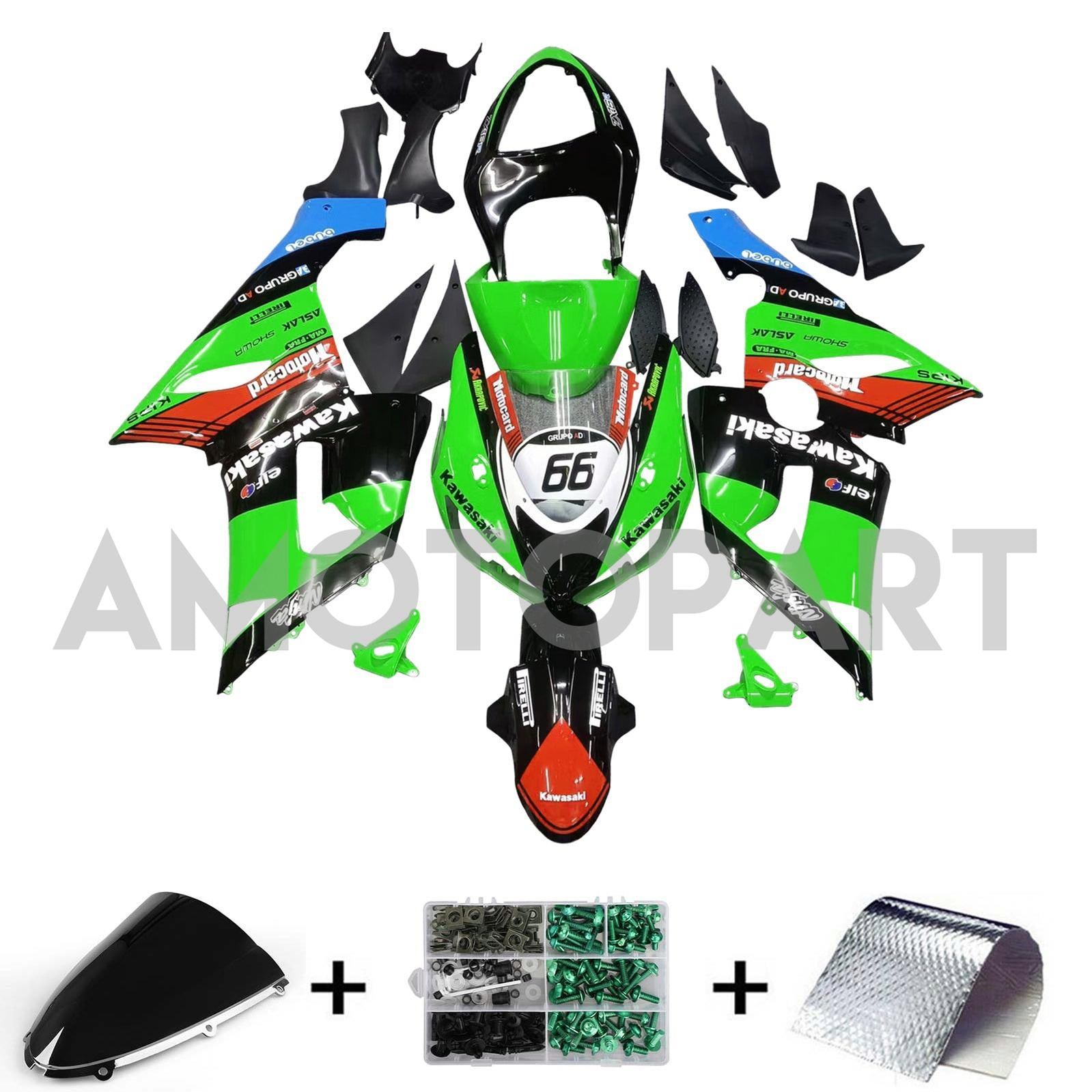 Amotopart Kawasaki 2005-2006 ZX6R 636 Zwart kleurrijke kuipkit