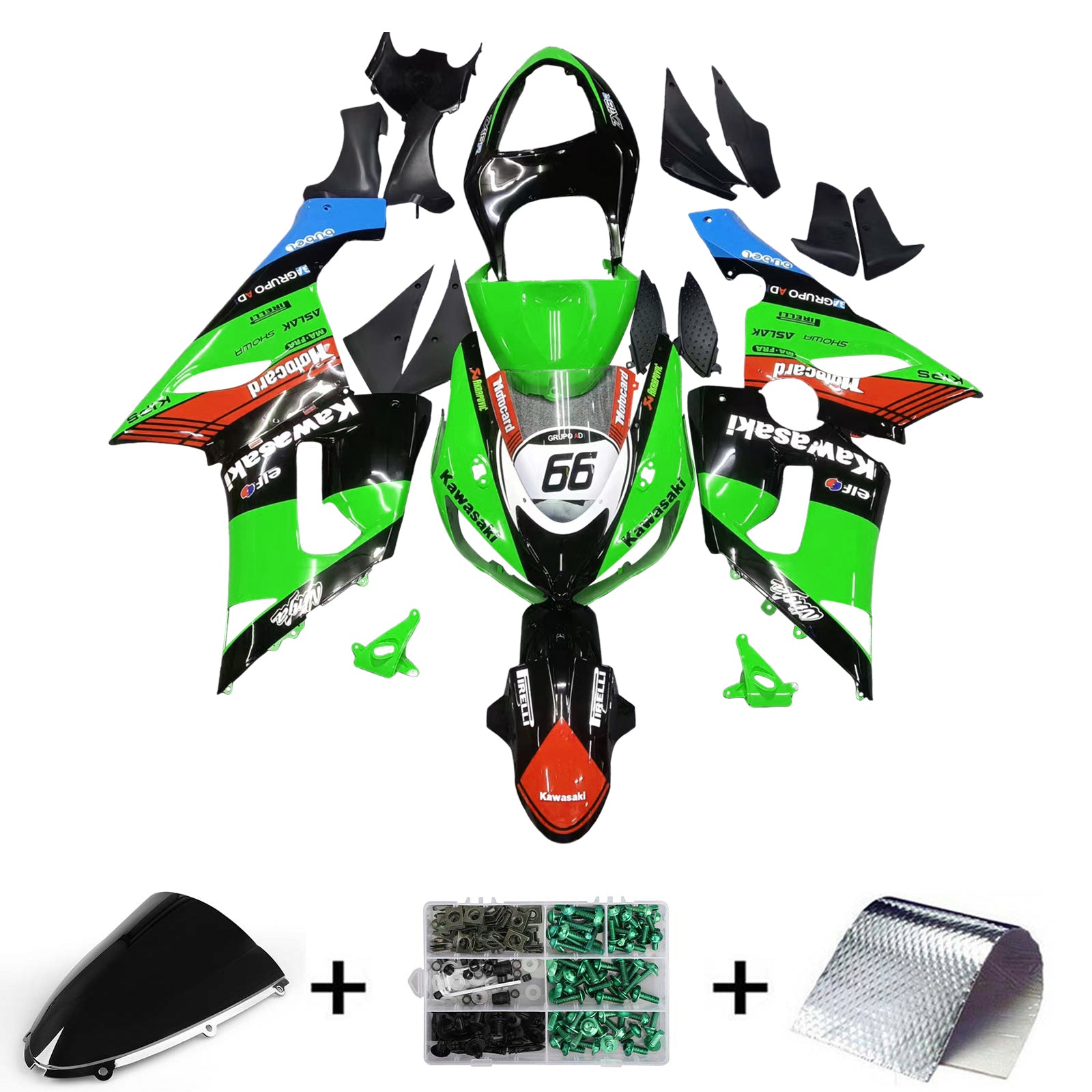 Amotopart Kawasaki 2005-2006 ZX6R 636 ブラック カラフル フェアリングキット