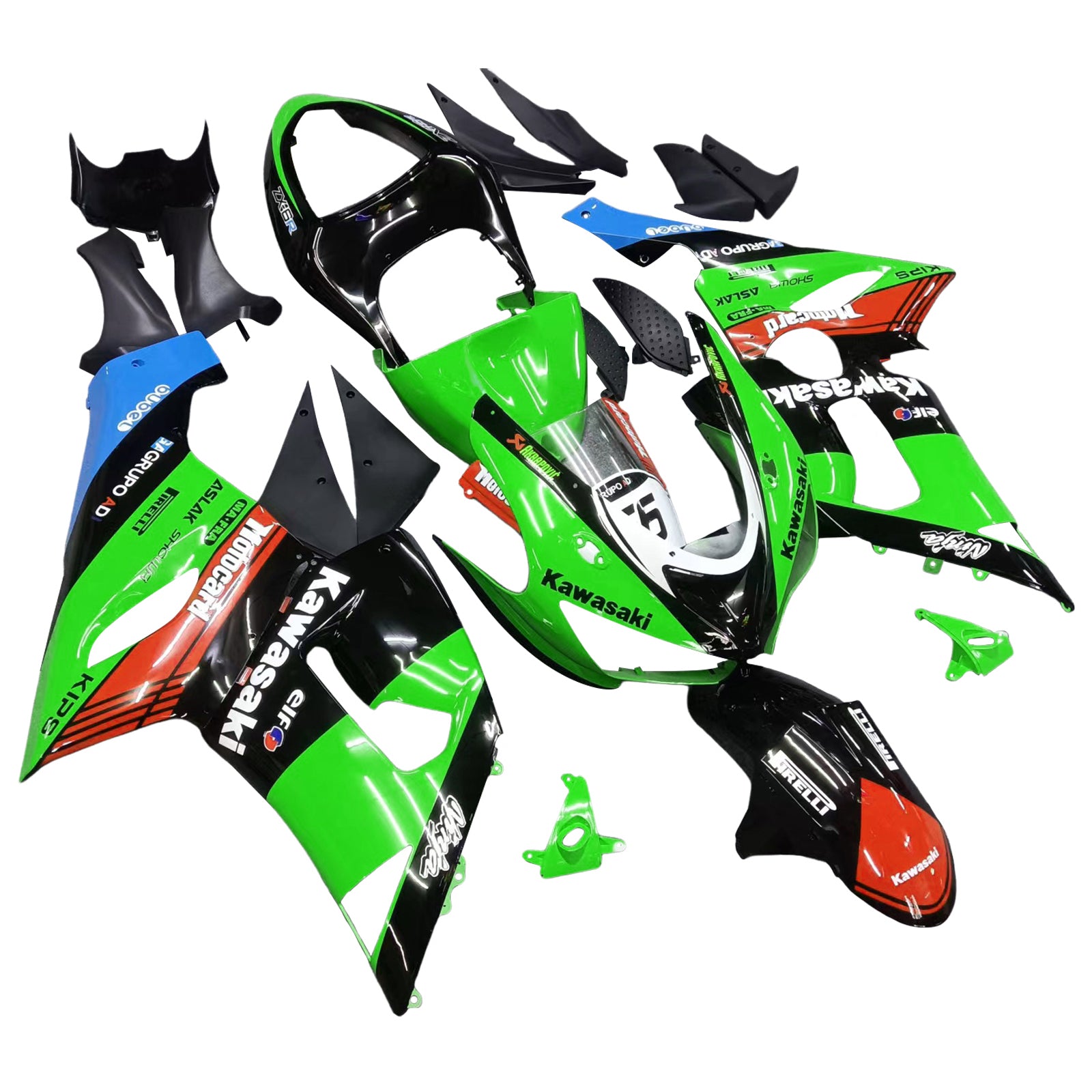 Amotopart Kawasaki 2005-2006 ZX6R 636 Black Colorful Fairing Kit