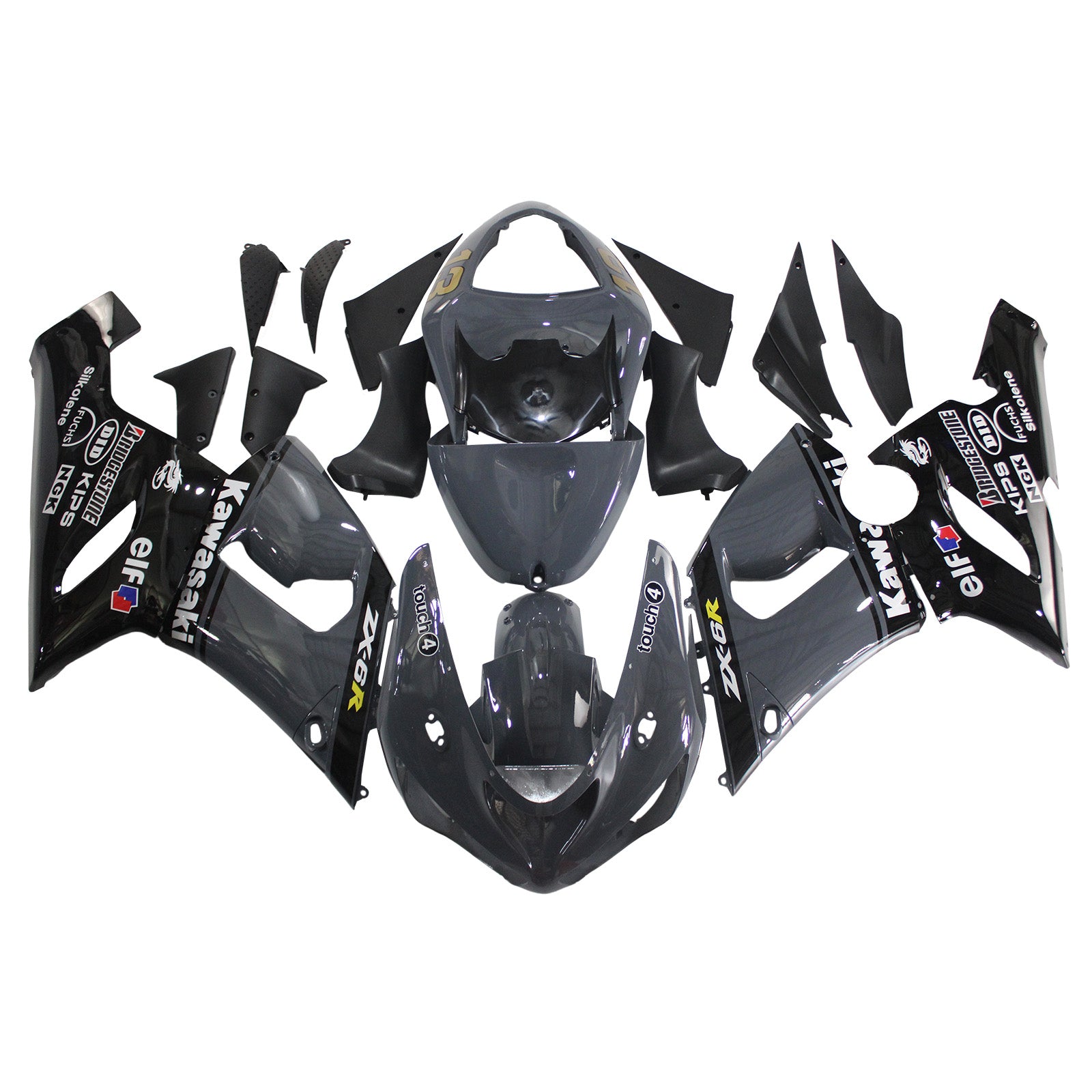 Amotopart Kawasaki 2005-2006 ZX6R 636 Grey Black Fairing Kit