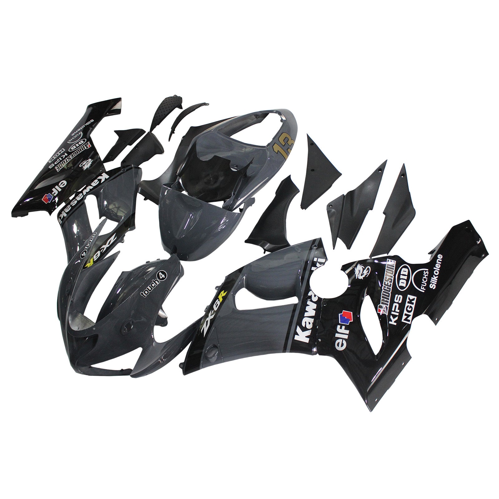 Amotopart Kawasaki 2005-2006 ZX6R 636 Grey Black Fairing Kit