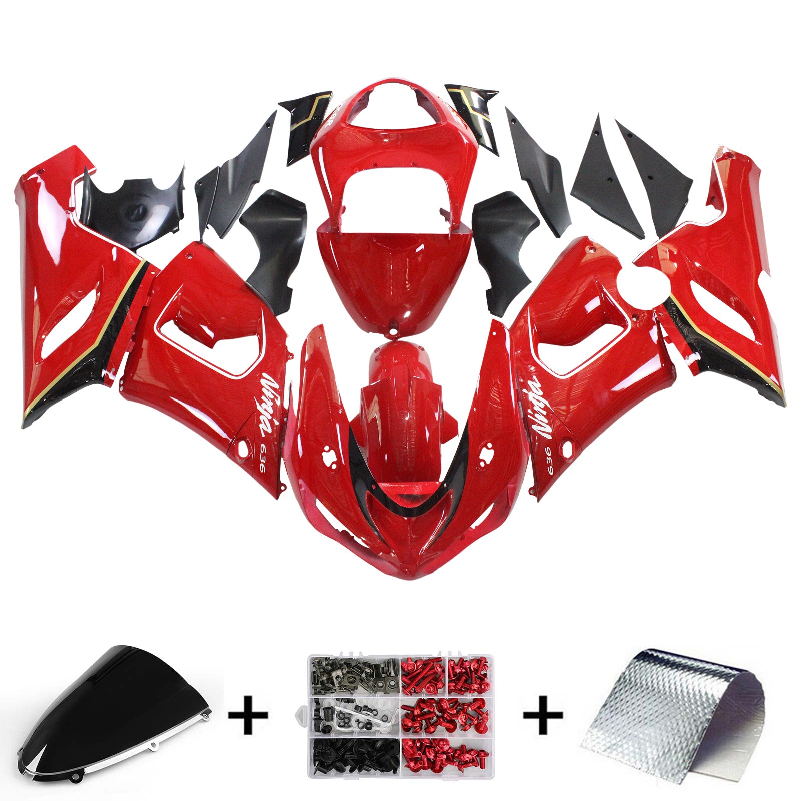 Amotopart Kawasaki 2005-2006 ZX6R 636 Red Fairing Kit