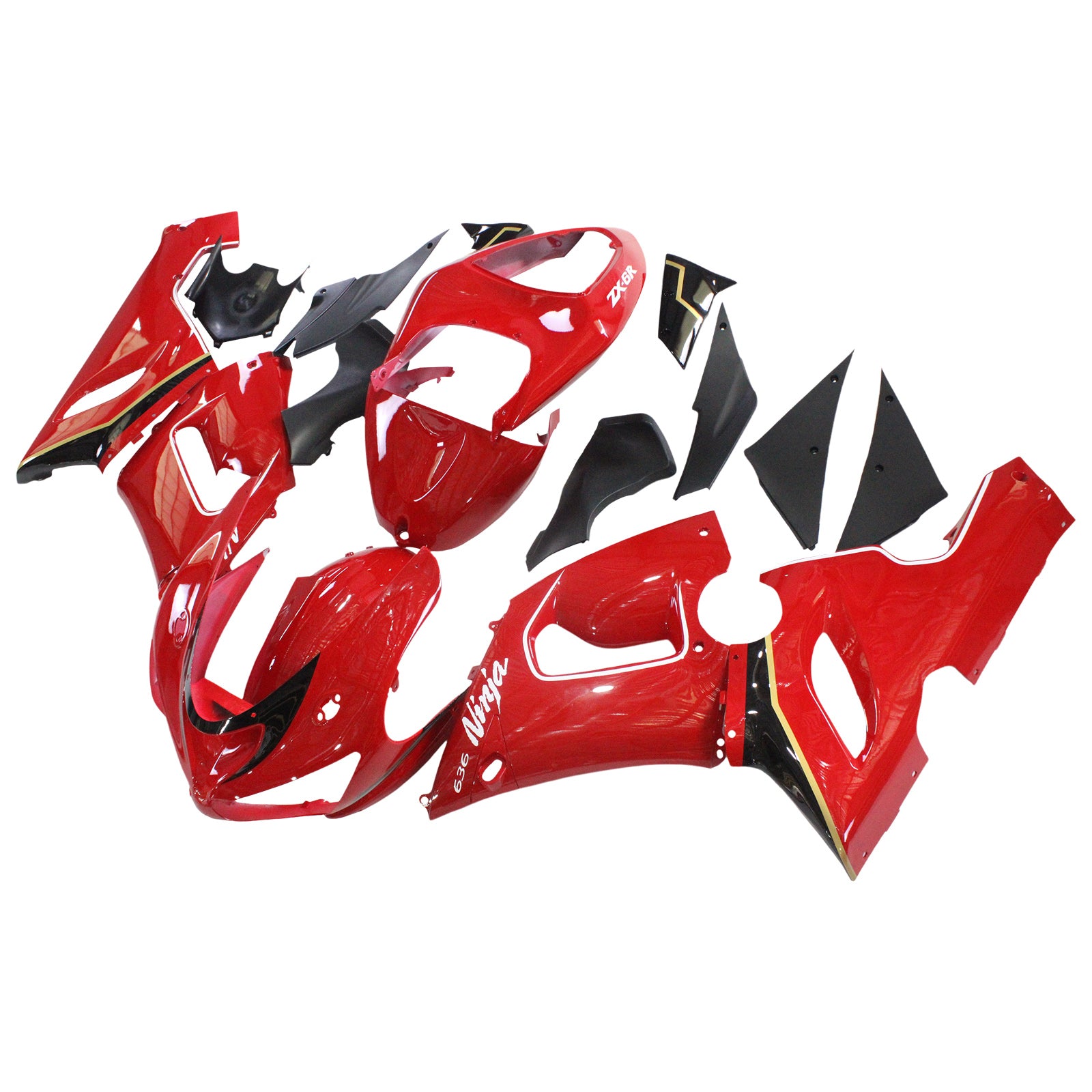 Amotopart Kawasaki 2005–2006 ZX6R 636 rotes Verkleidungsset