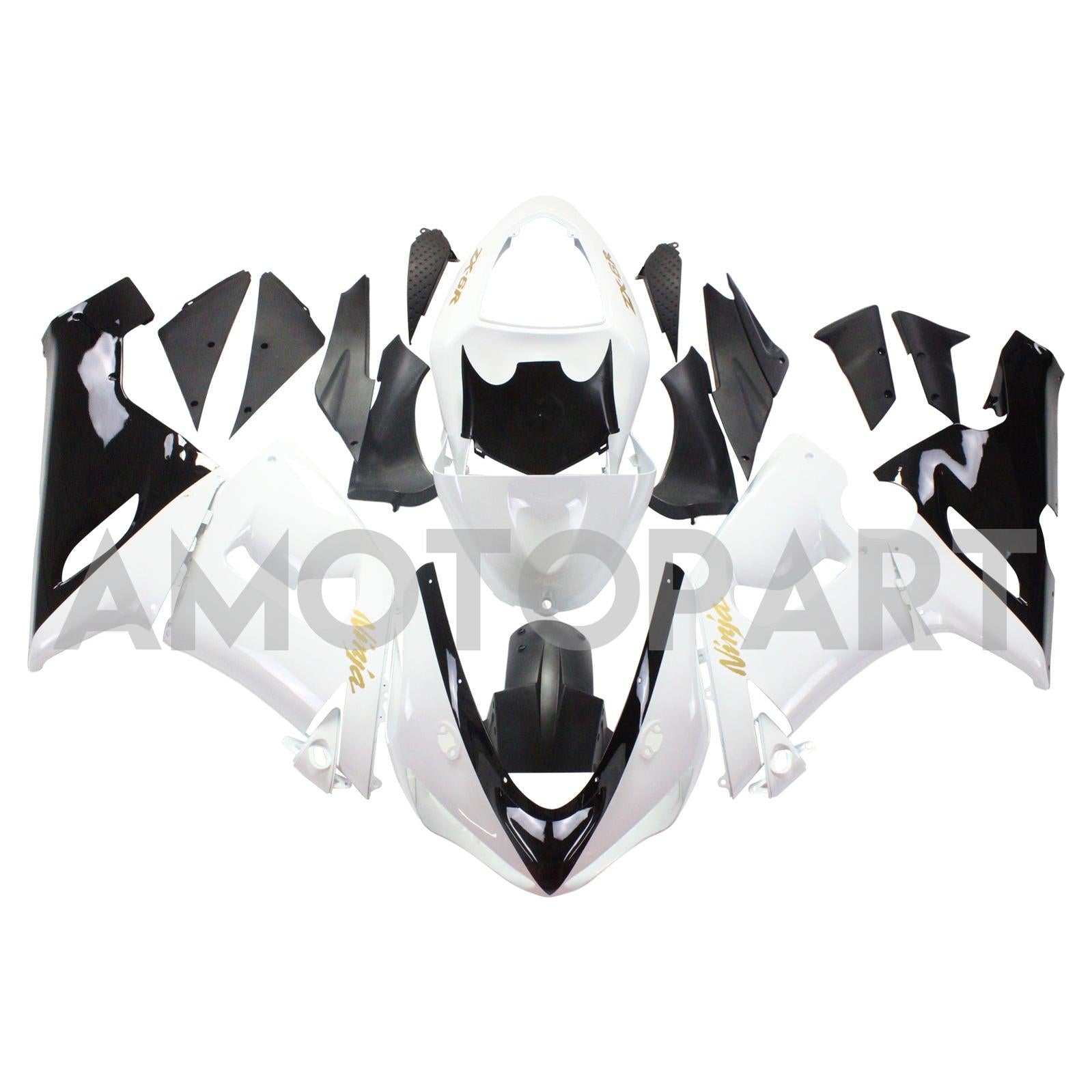 Amotopart Kawasaki 2005-2006 ZX6R 636 White Black Fairing Kit