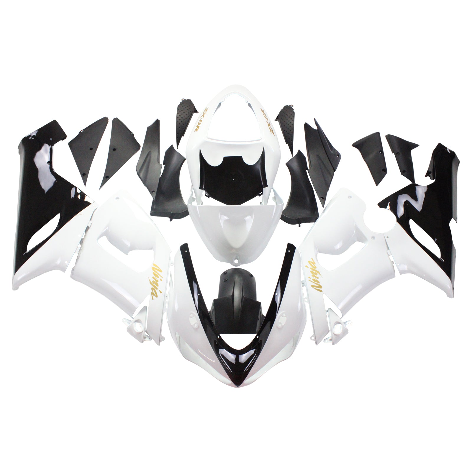 Amotopart Kawasaki 2005-2006 ZX6R 636 White Black Fairing Kit