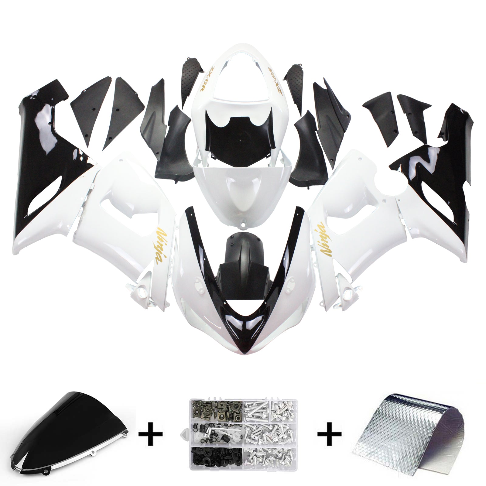 Amotopart Kawasaki 2005-2006 ZX6R 636 Kit de carenado blanco negro