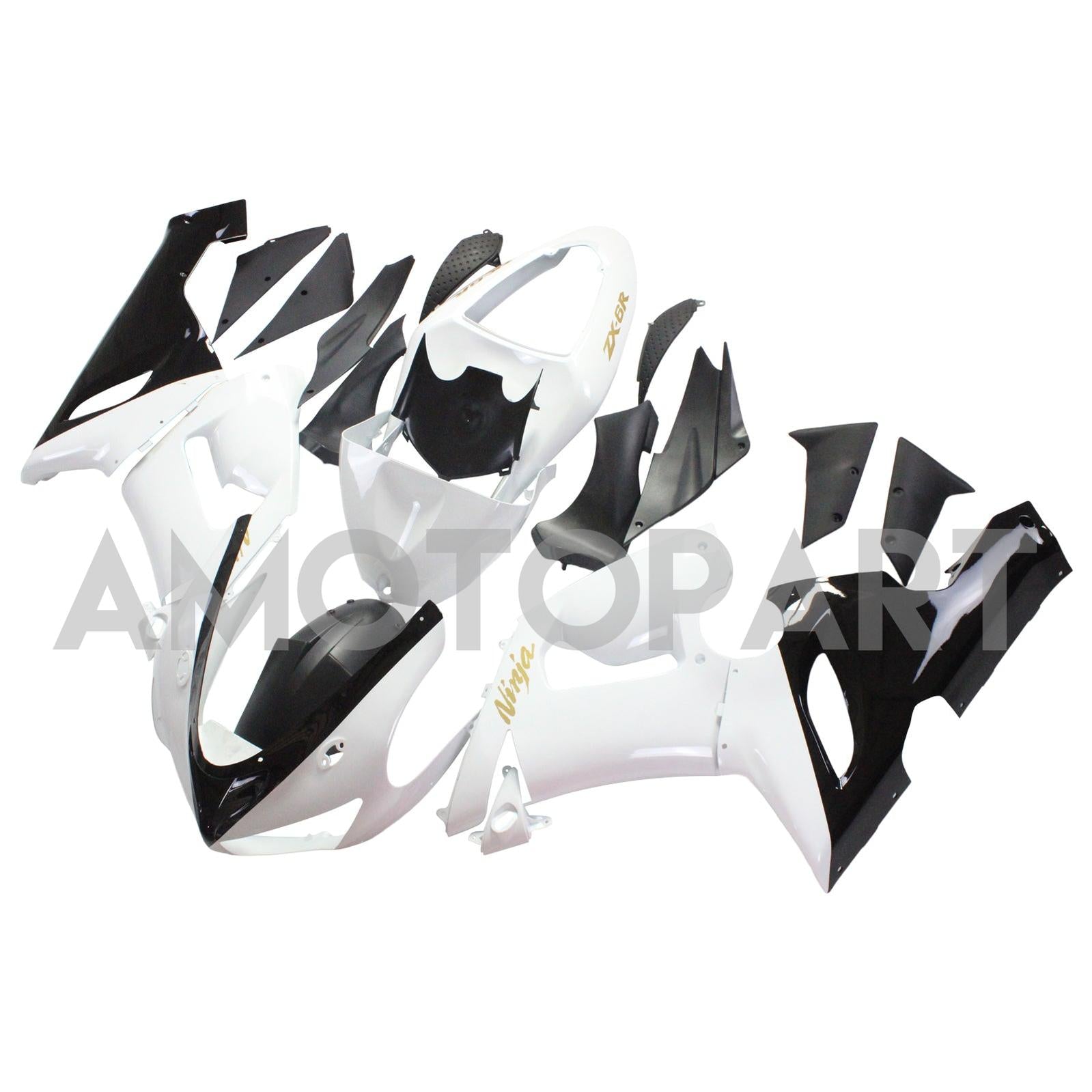 Amotopart Kawasaki 2005-2006 ZX6R 636 White Black Fearing Kit