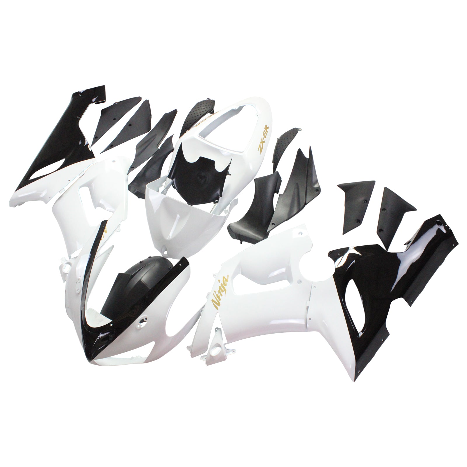 Amotopart Kawasaki 2005-2006 ZX6R 636 White Black Fairing Kit