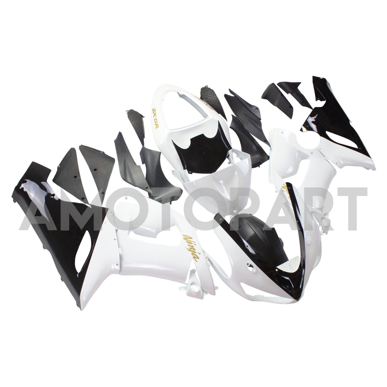 Amotopart Kawasaki 2005-2006 ZX6R 636 White Black Fearing Kit