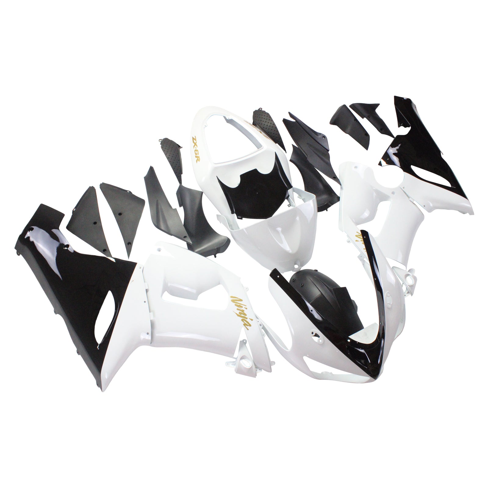 Amotopart Kawasaki 2005-2006 ZX6R 636 White Black Fairing Kit