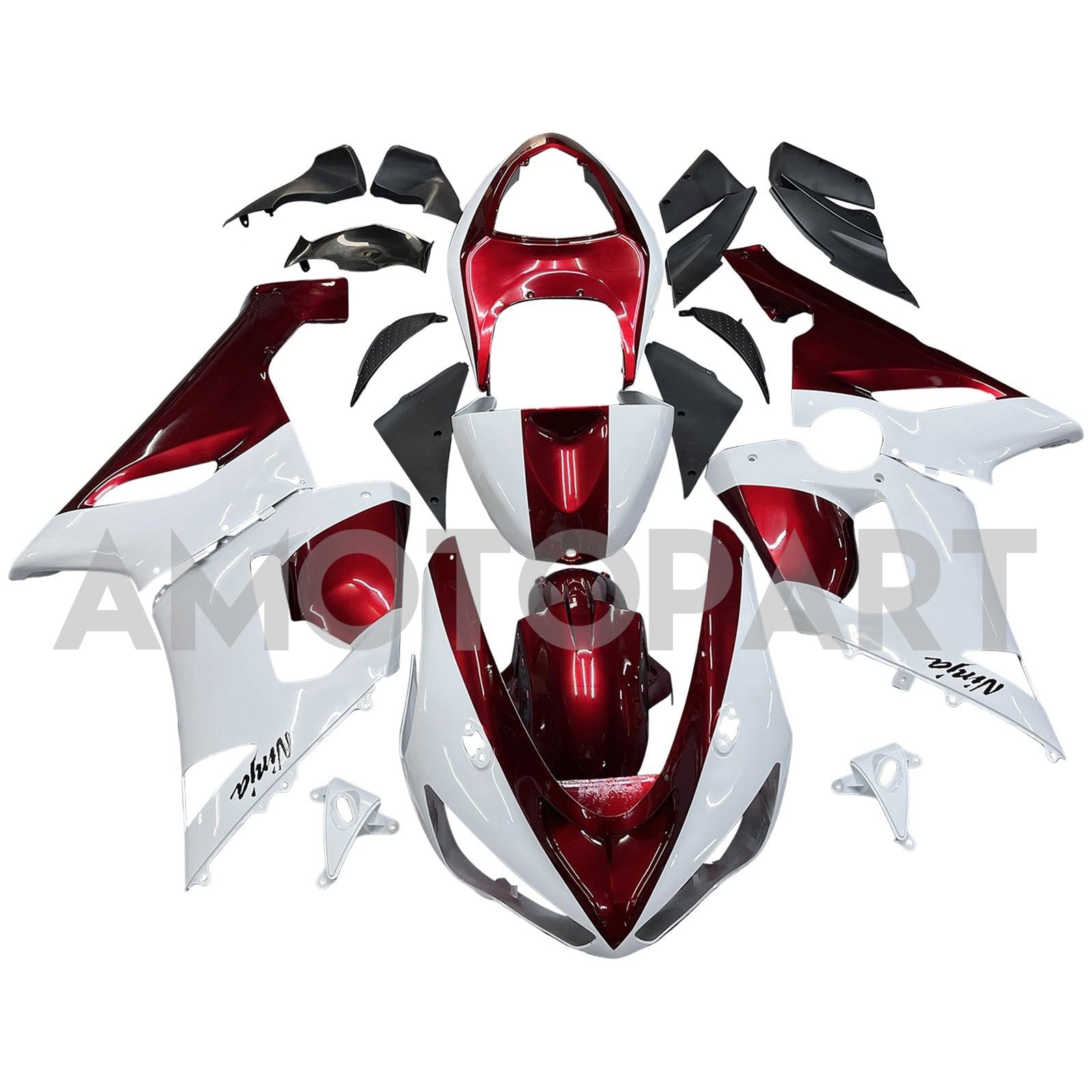 Amotopart Kawasaki 2005-2006 ZX6R 636 White Red Fairing Kit