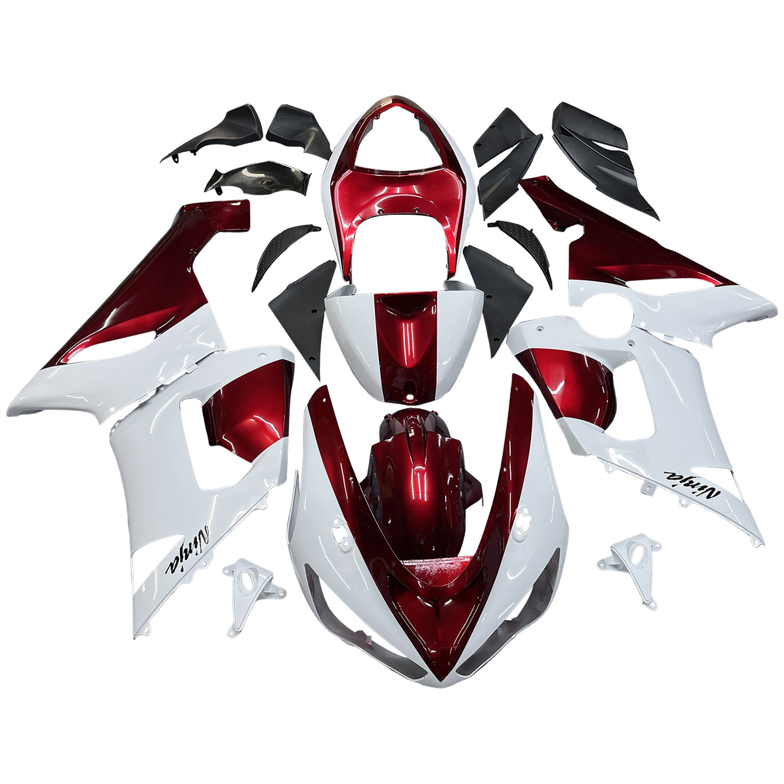 赤白サムライ パーツ Amotopart Kawasaki 2005-2006 ZX6R 636 White Red Fairing Kit