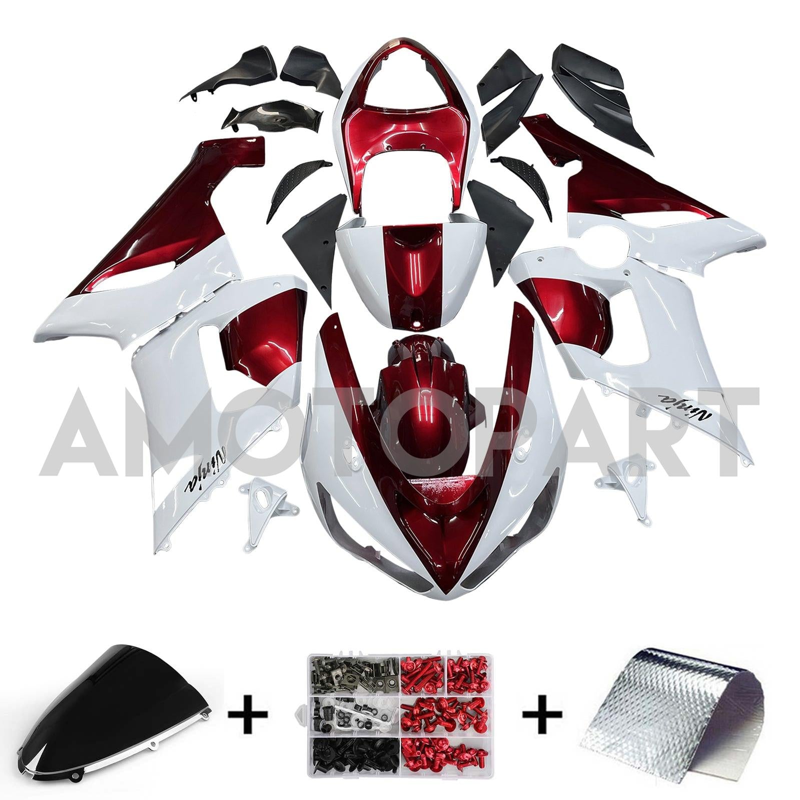 Amotopart Kawasaki 2005-2006 ZX6R 636 White Red Fairing Kit
