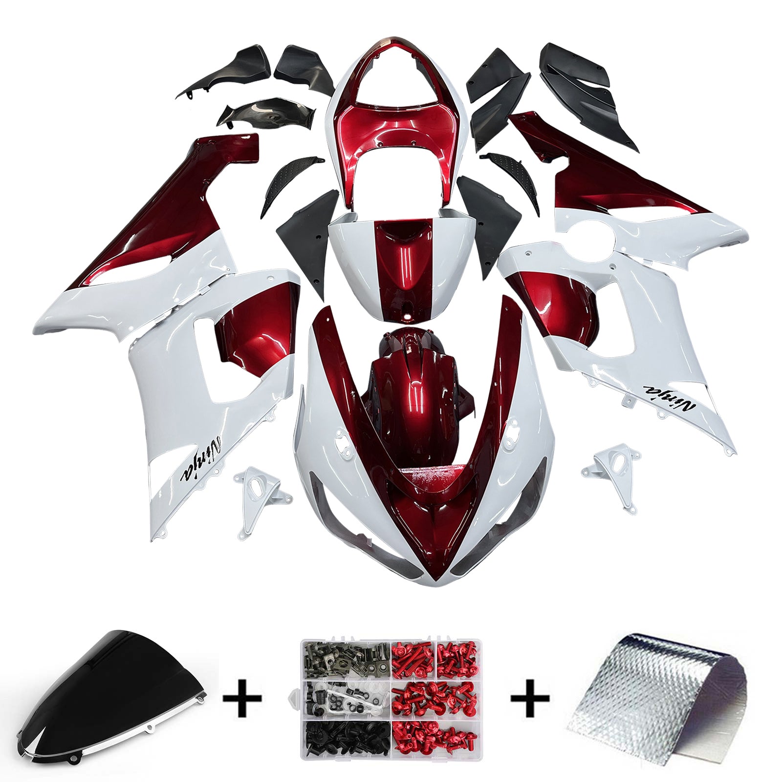 Amotopart Kawasaki 2005-2006 ZX6R 636 White Red Fairing Kit