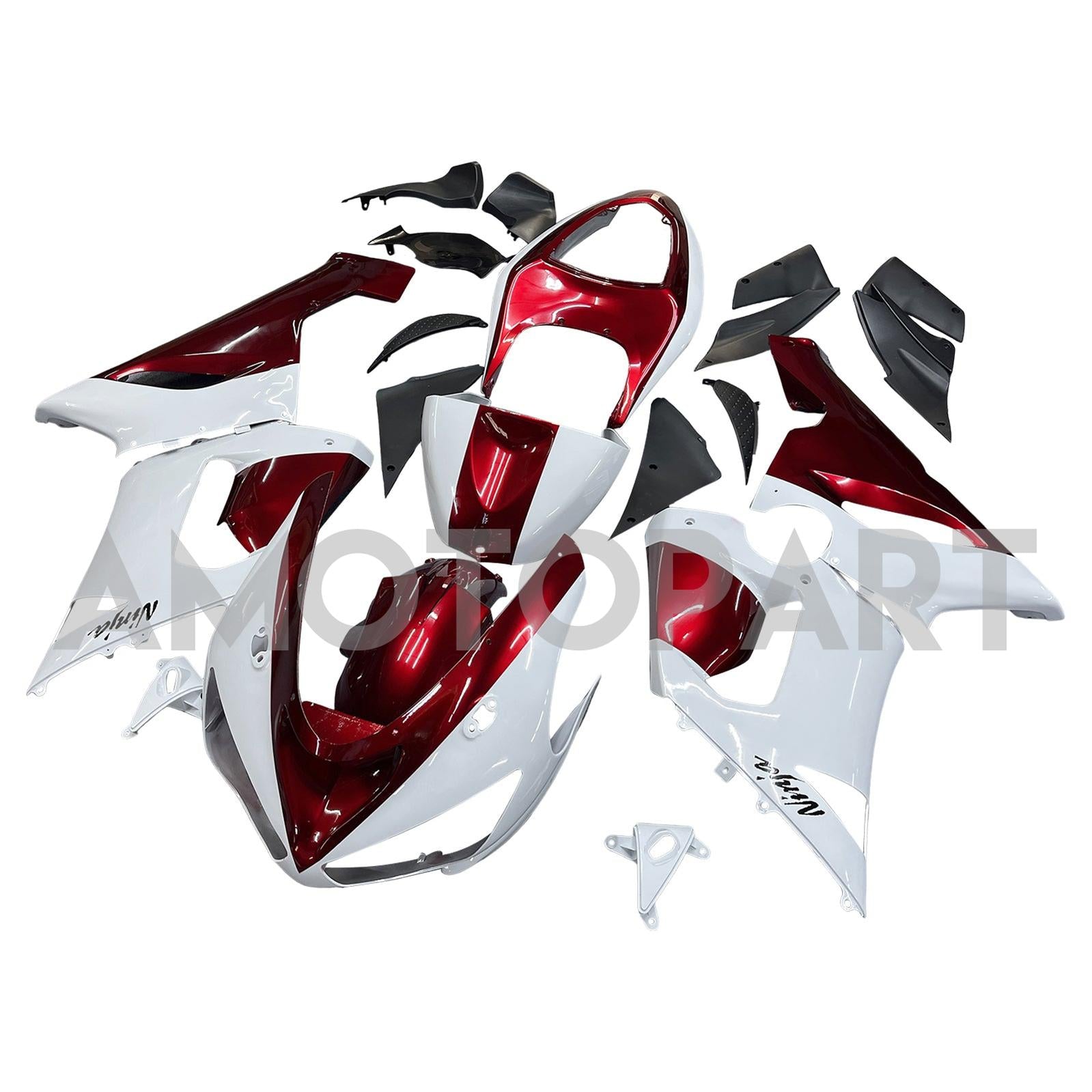 Amotopart Kawasaki 2005-2006 ZX6R 636 White Red Fairing Kit
