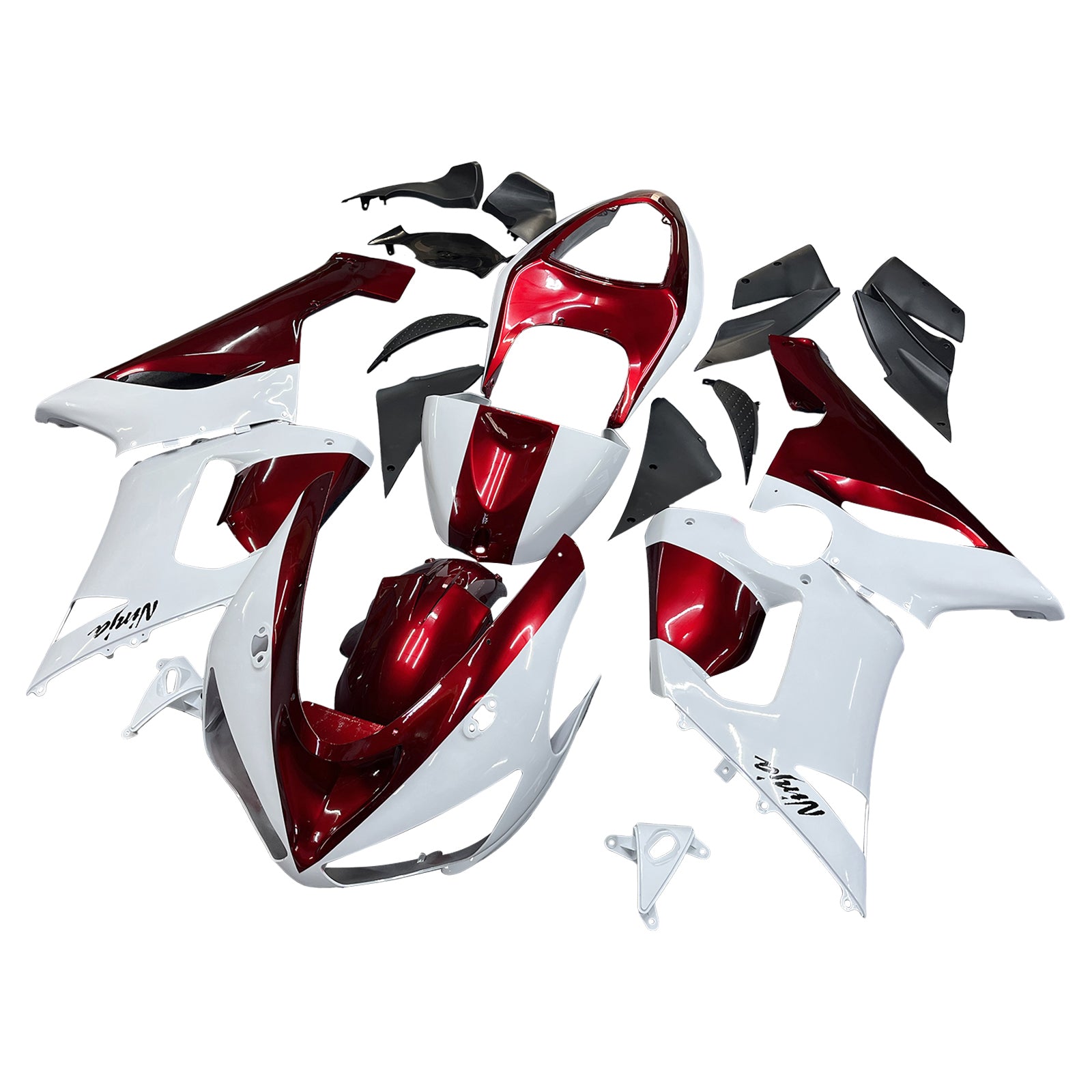 Amotopart Verkleidungsset für Kawasaki 2005–2006 ZX6R 636, Weiß, Rot