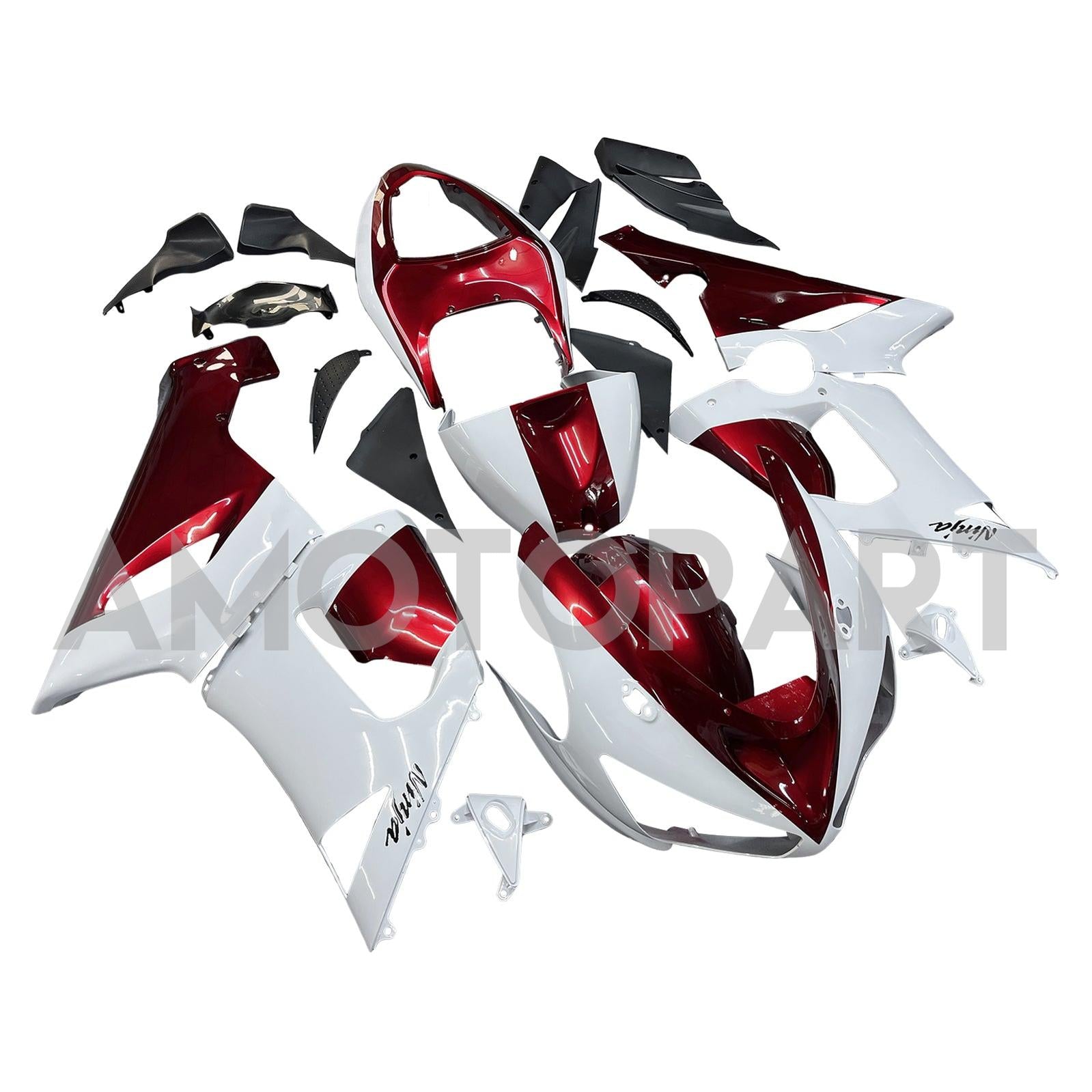 Amotopart Kawasaki 2005-2006 ZX6R 636 White Red Fairing Kit