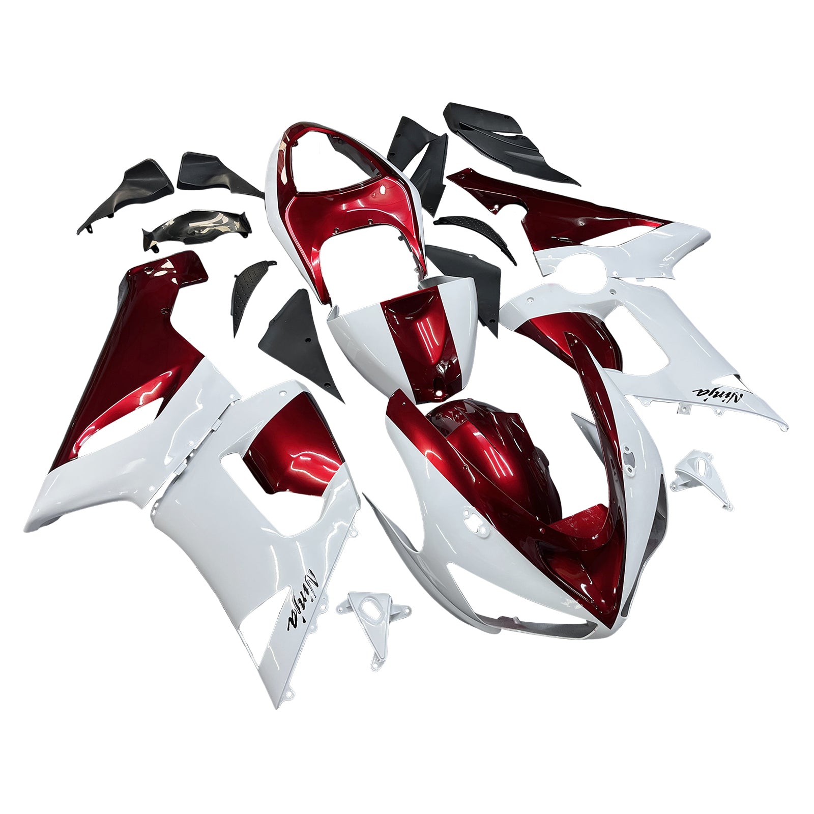 Amotopart Verkleidungsset für Kawasaki 2005–2006 ZX6R 636, Weiß, Rot
