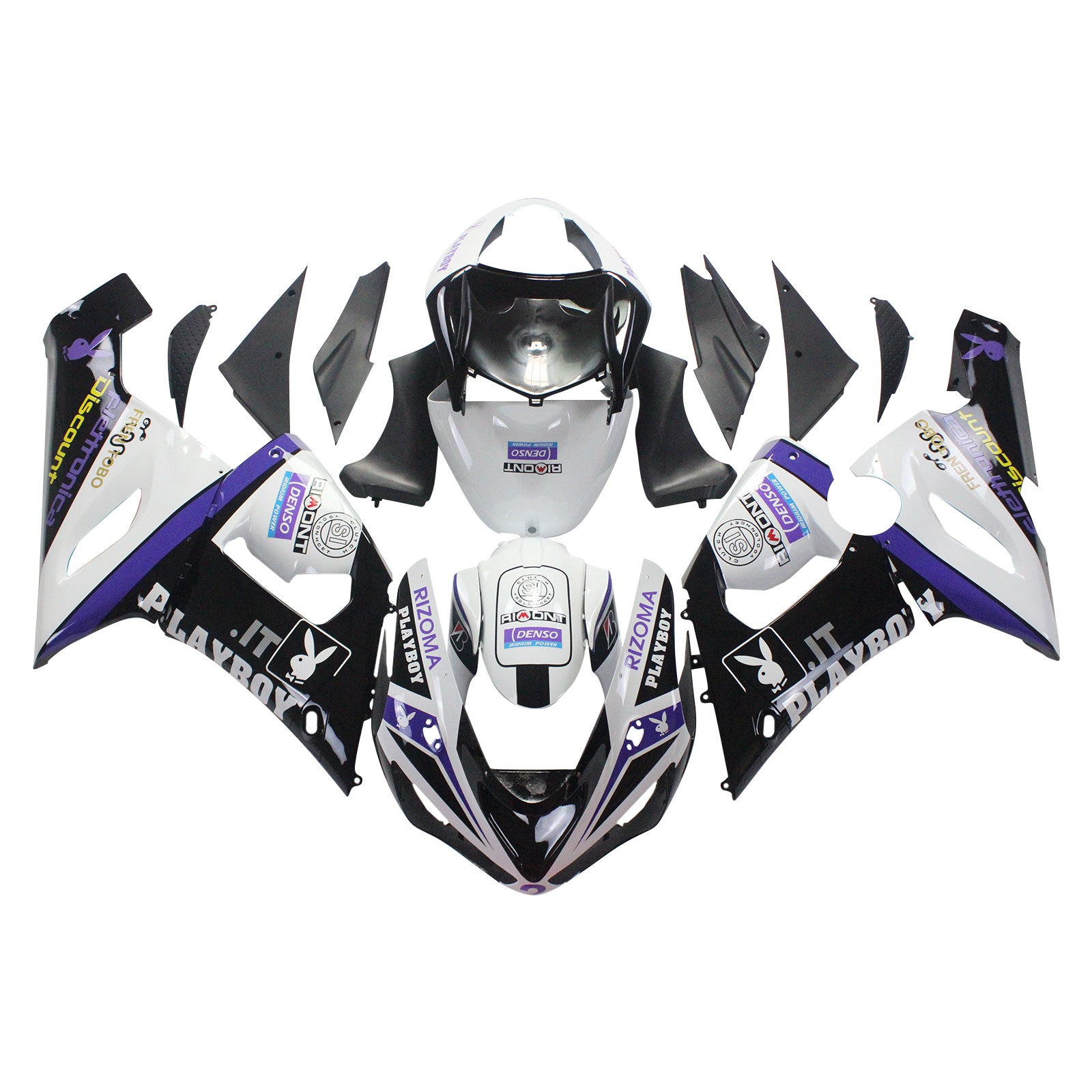 Amotopart Kawasaki 2005-2006 ZX6R 636 Black White Playboy Fairing Kit