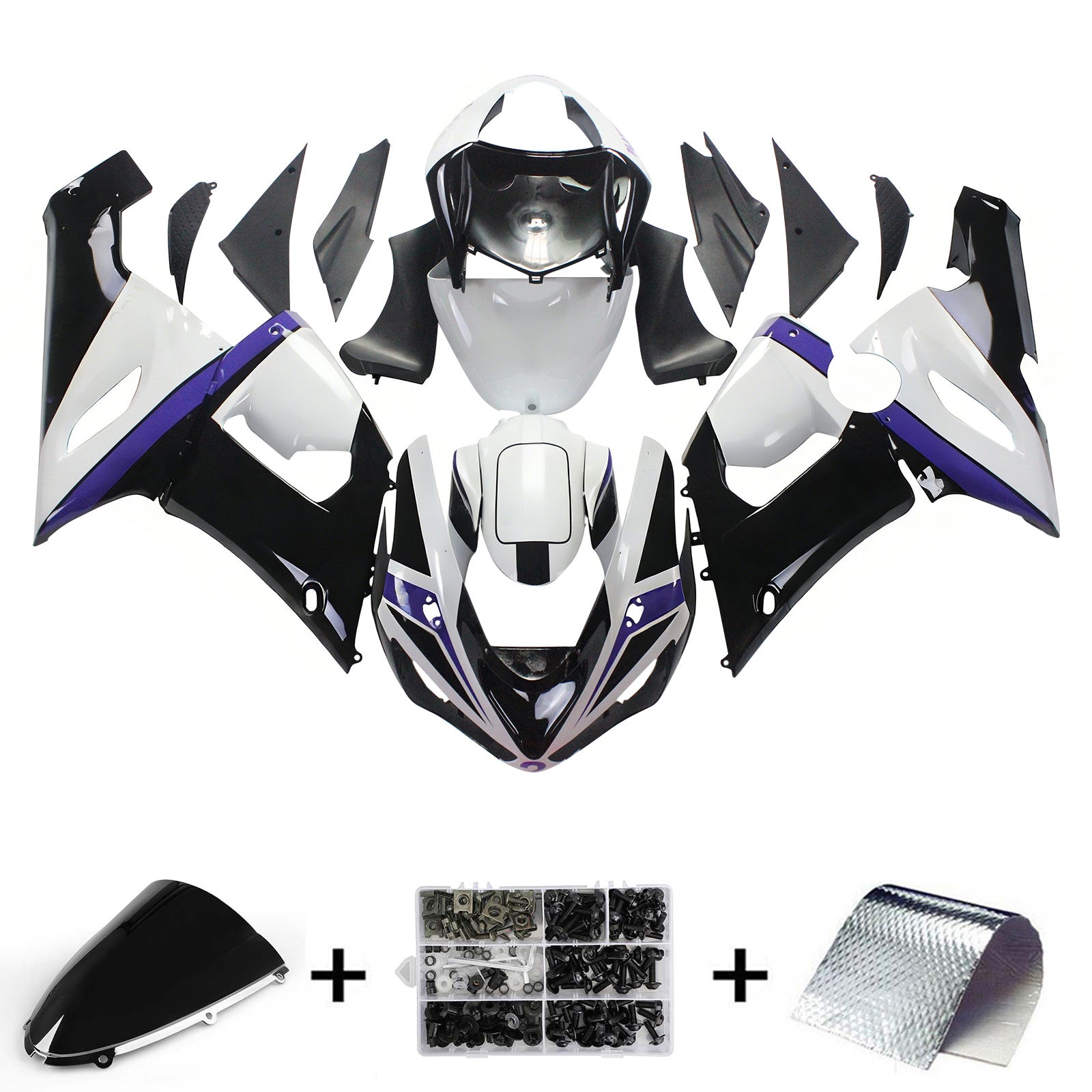 Amotopart Kawasaki 2005-2006 ZX6R 636 Black White Fairing Kit