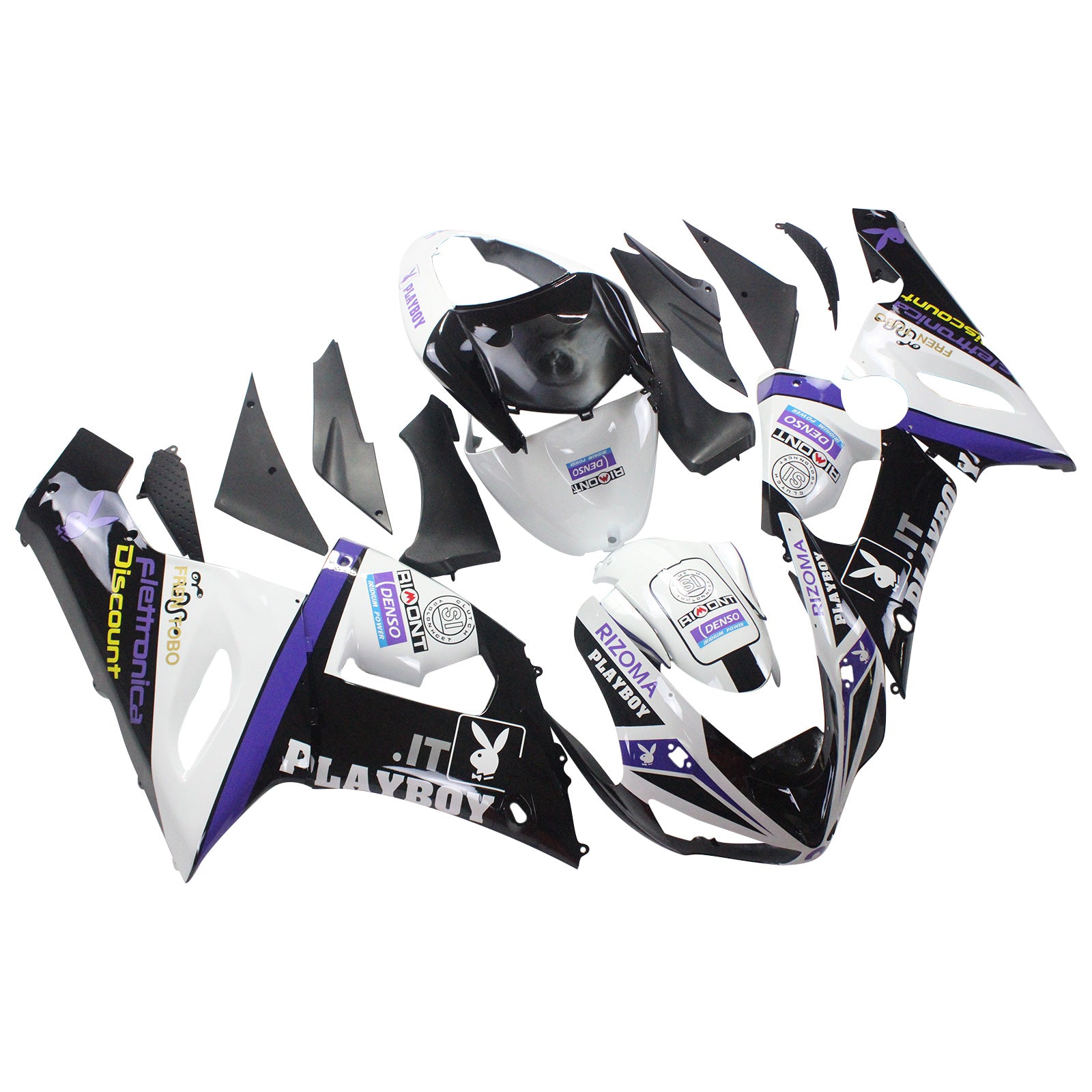 Amotopart Kawasaki 2005-2006 ZX6R 636 Black White Playboy Fairing Kit