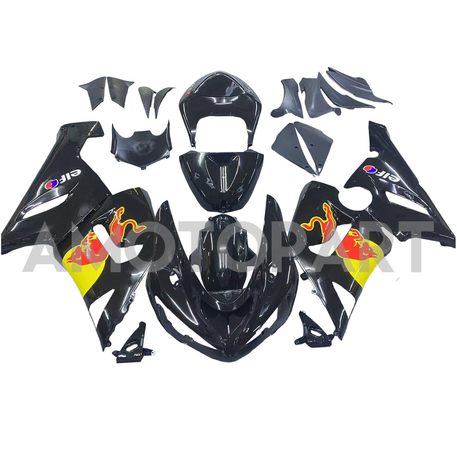 Amotopart 2005-2006 Kawasaki ZX6R 636 Glanzes schwarzes rotes Gelbverkleidungskit