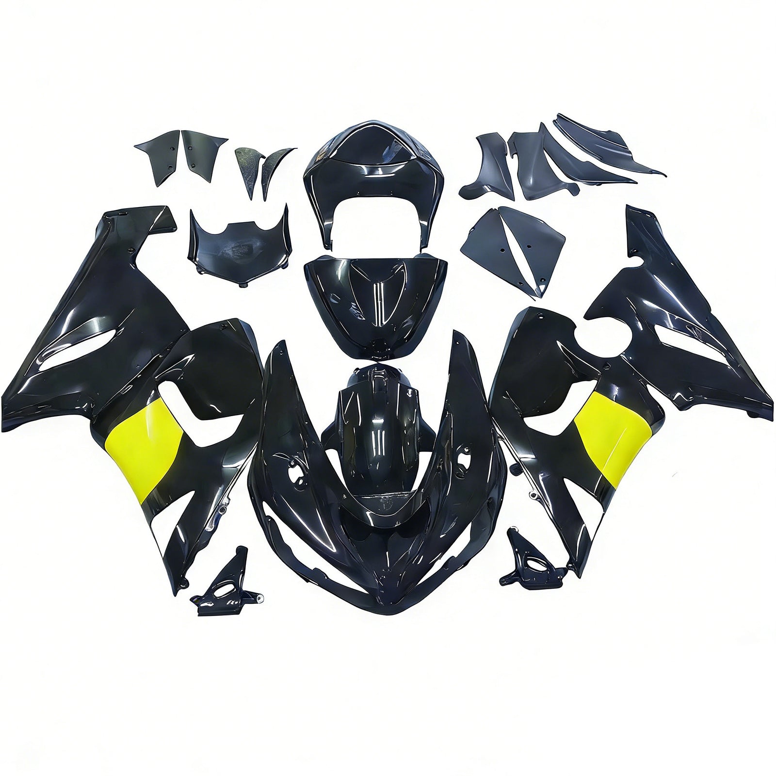 Amotopart 2005-2006 Kawasaki ZX6R 636 Glossy Black Red Yellow Fairing Kit