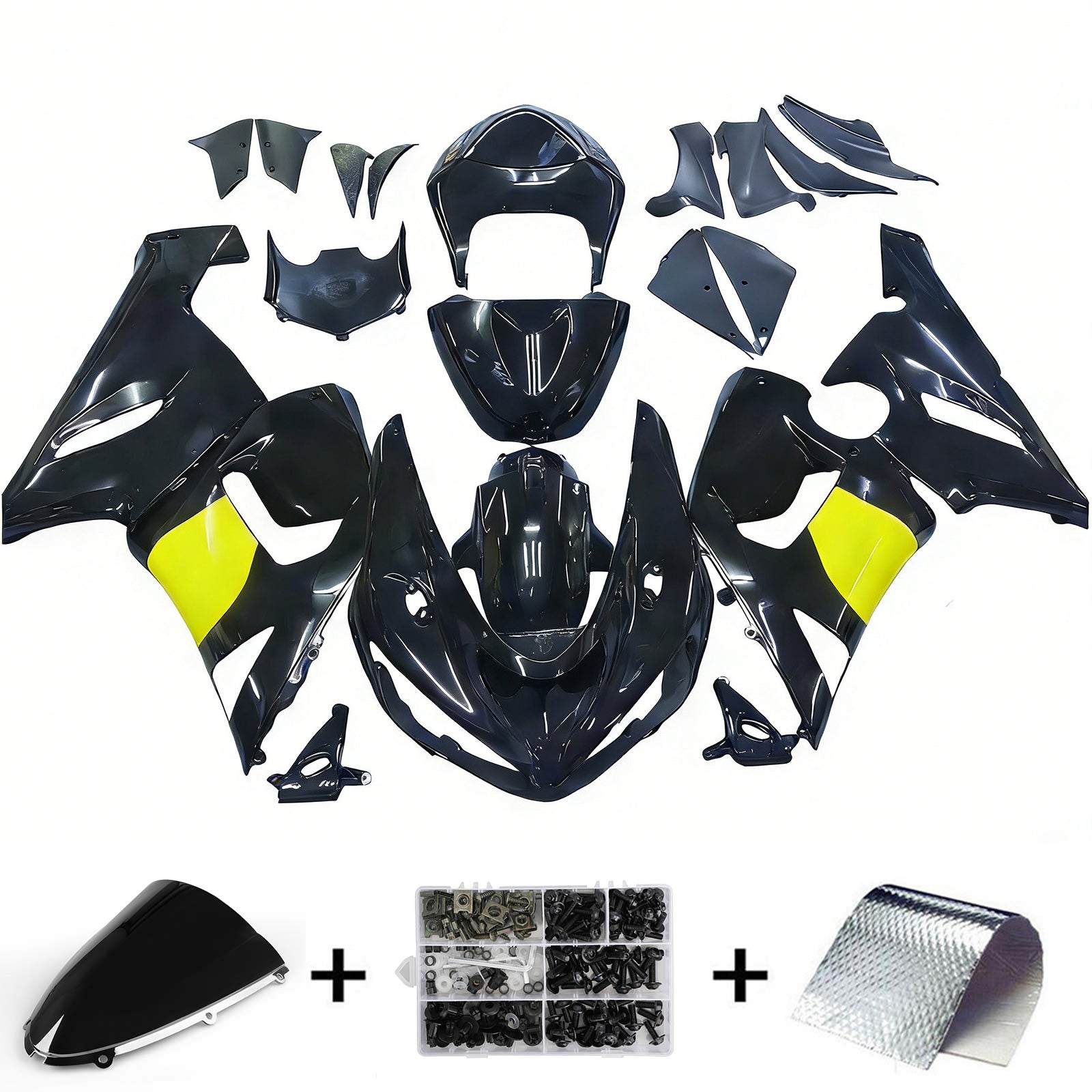 Amotopart 2005-2006 Kawasaki ZX6R 636 Glossy Black Red Yellow Fairing Kit
