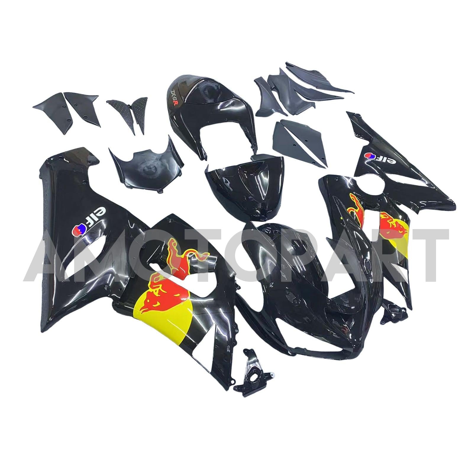 Amotopart 2005-2006 Kawasaki ZX6R 636 Glossy Black Red Yellow Fairing Kit